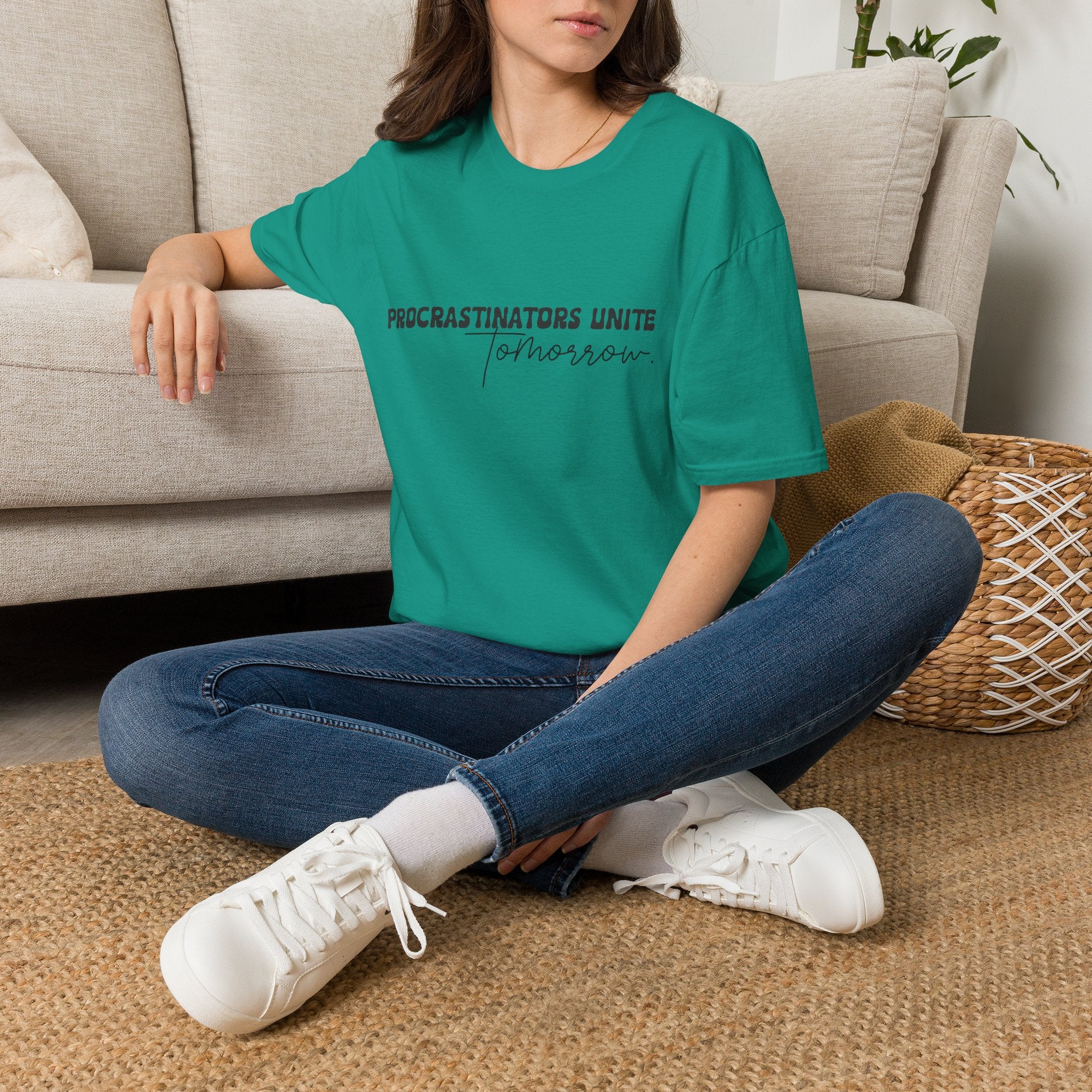 Procrastinators Unite Tomorrow T-Shirt — Funny Sarcastic Gift for Her Casual Tee