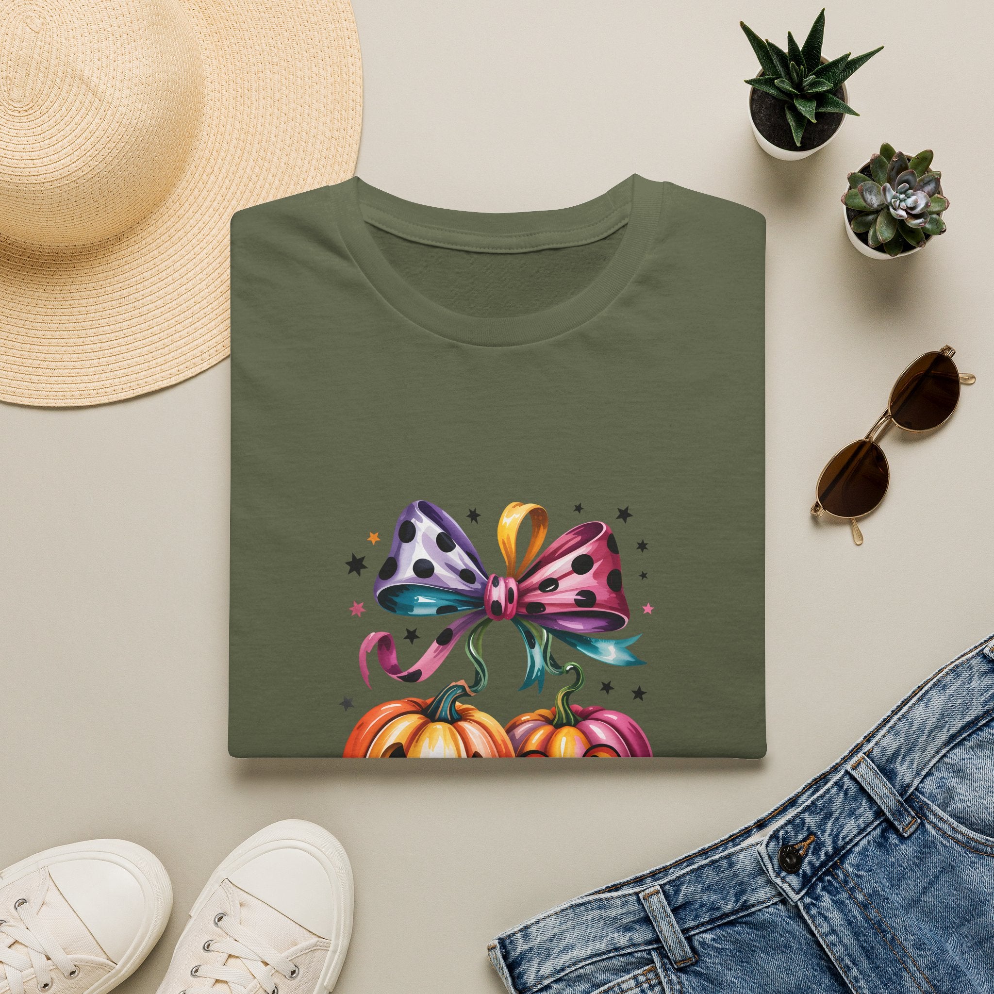 Halloween Pumpkin Bow T-Shirt — Cute Colorful Gift for Women Jack-O'-Lantern Tee