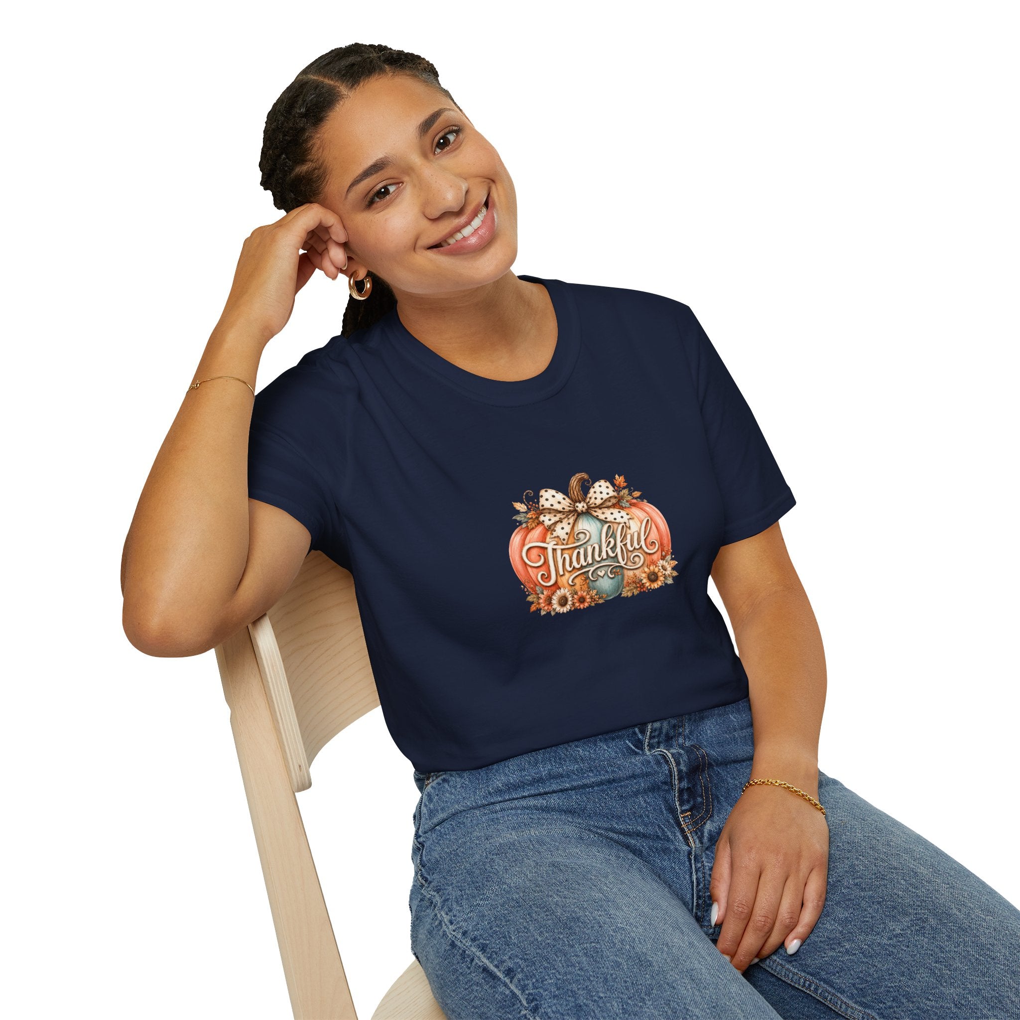 Thankful Pumpkin T-Shirt — Cute Fall Thanksgiving Gift for Women Graphic Tee