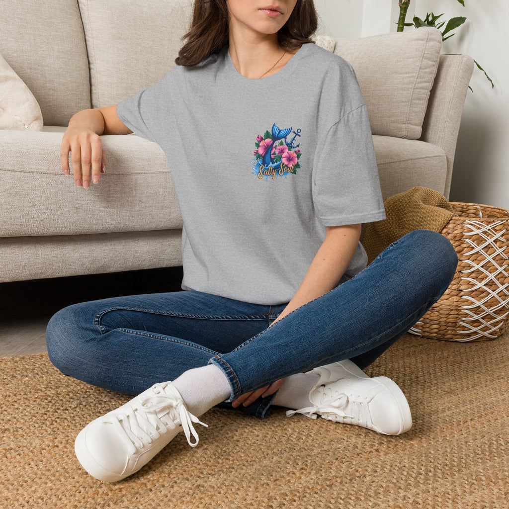 Salty Soul Mermaid Anchor Floral T-Shirt — Cute Beach Gift for Women Nautical Tee