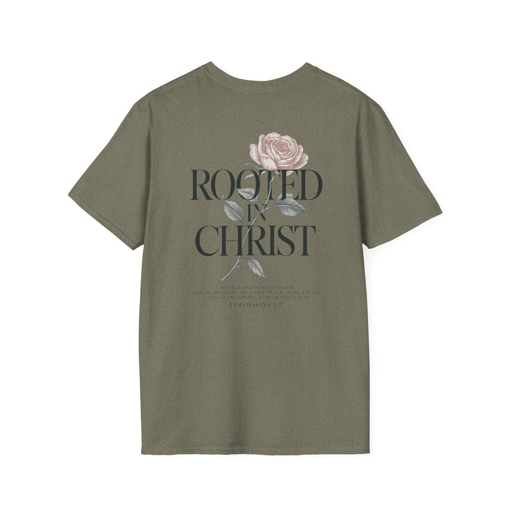 Rooted in Christ Floral T-Shirt — Christian Gift for Women Faith Graphic Tee