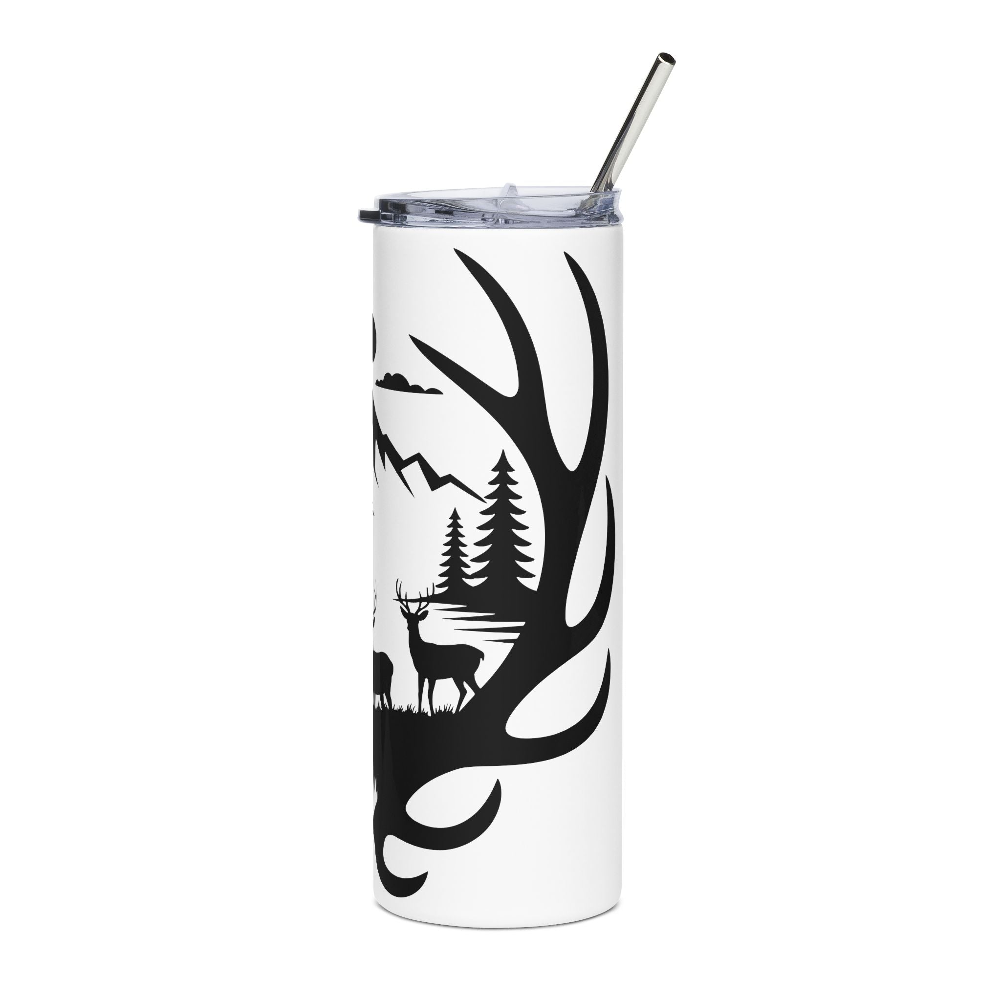 Deer Antler Hunting Tumbler — Rustic Outdoor Gift for Hunters 20oz Stainless Steel Cup