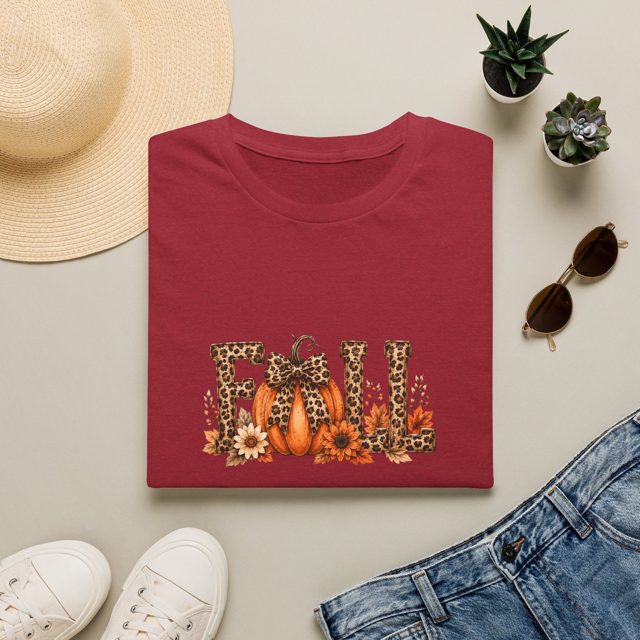 Fall Leopard Pumpkin T-Shirt — Cute Autumn Gift for Women Floral Graphic Tee