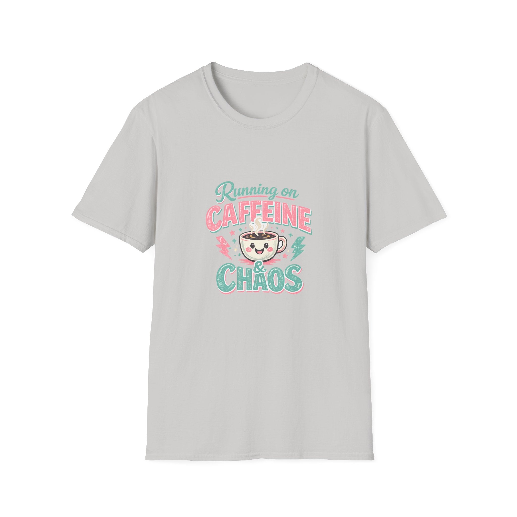 Running on Caffeine & Chaos T-Shirt — Funny Gift for Coffee Loving Moms Graphic Tee