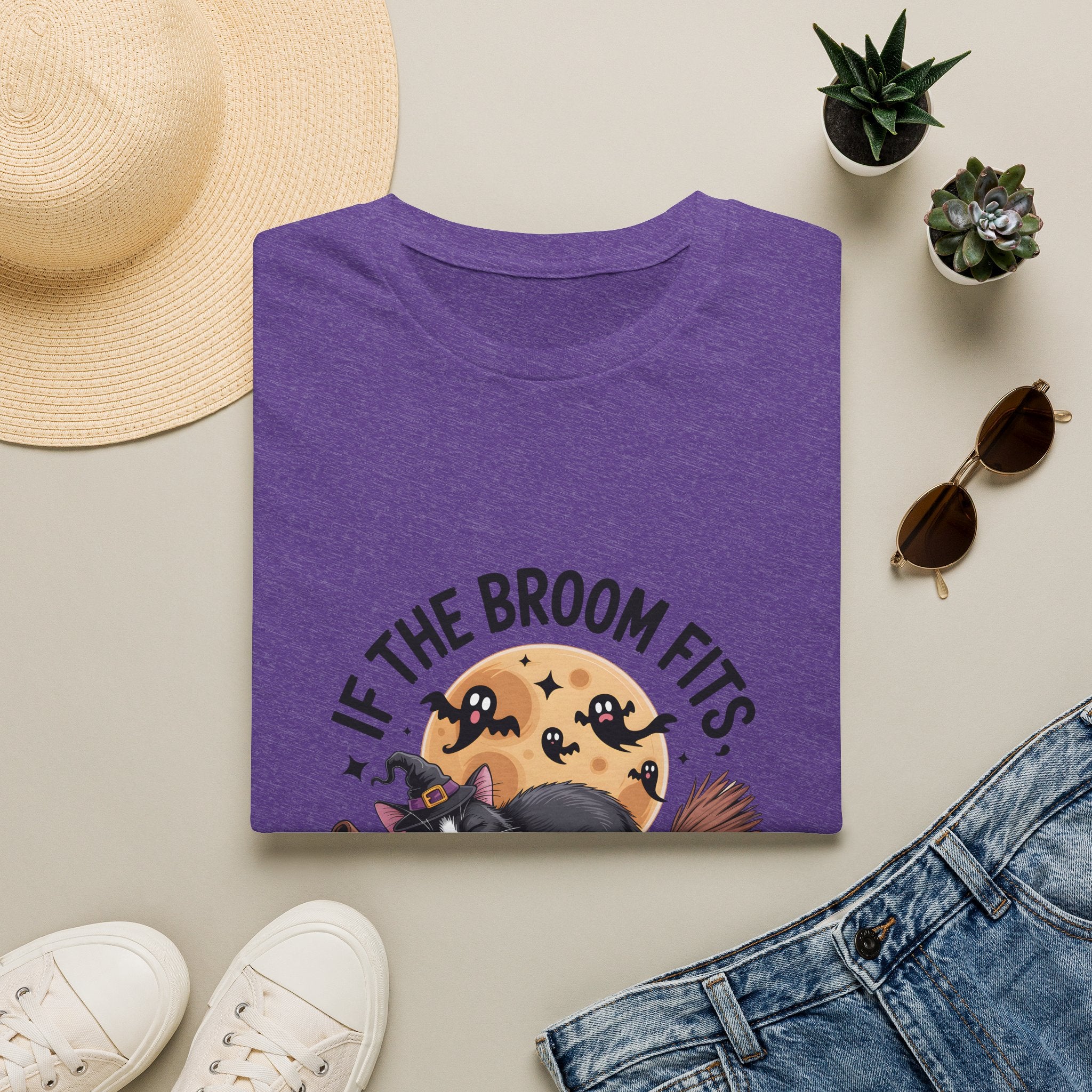 If the Broom Fits Nap on It Cat T-Shirt — Funny Halloween Gift for Women Witchy Tee