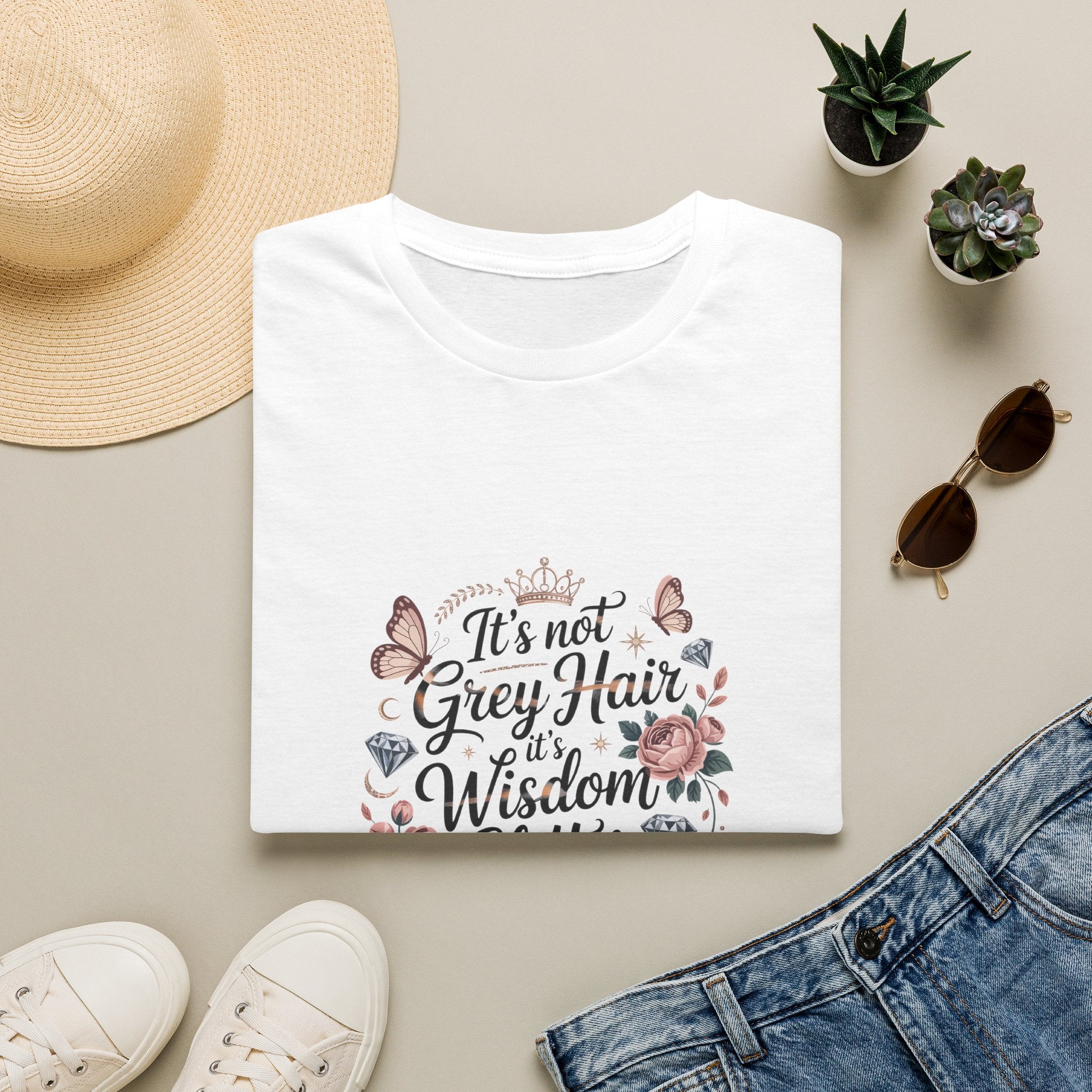 It's Not Grey Hair It's Wisdom & Glitter T-Shirt — Funny Gift for Women Floral Tee