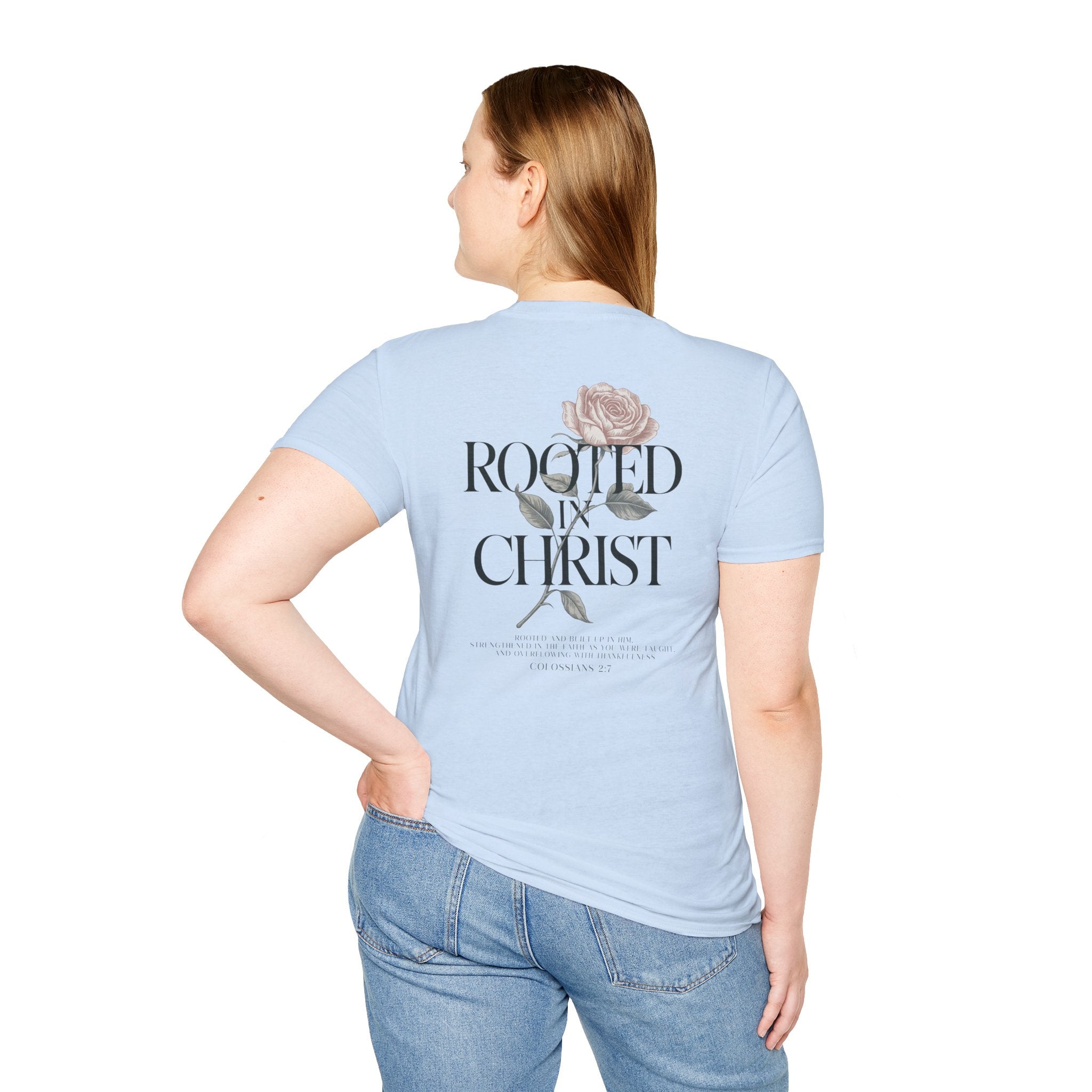 Rooted in Christ Floral T-Shirt — Christian Gift for Women Faith Graphic Tee