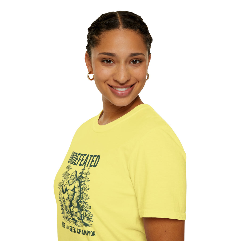 Undefeated Bigfoot T-Shirt — 'Hide and Seek Champion' Graphic Tee