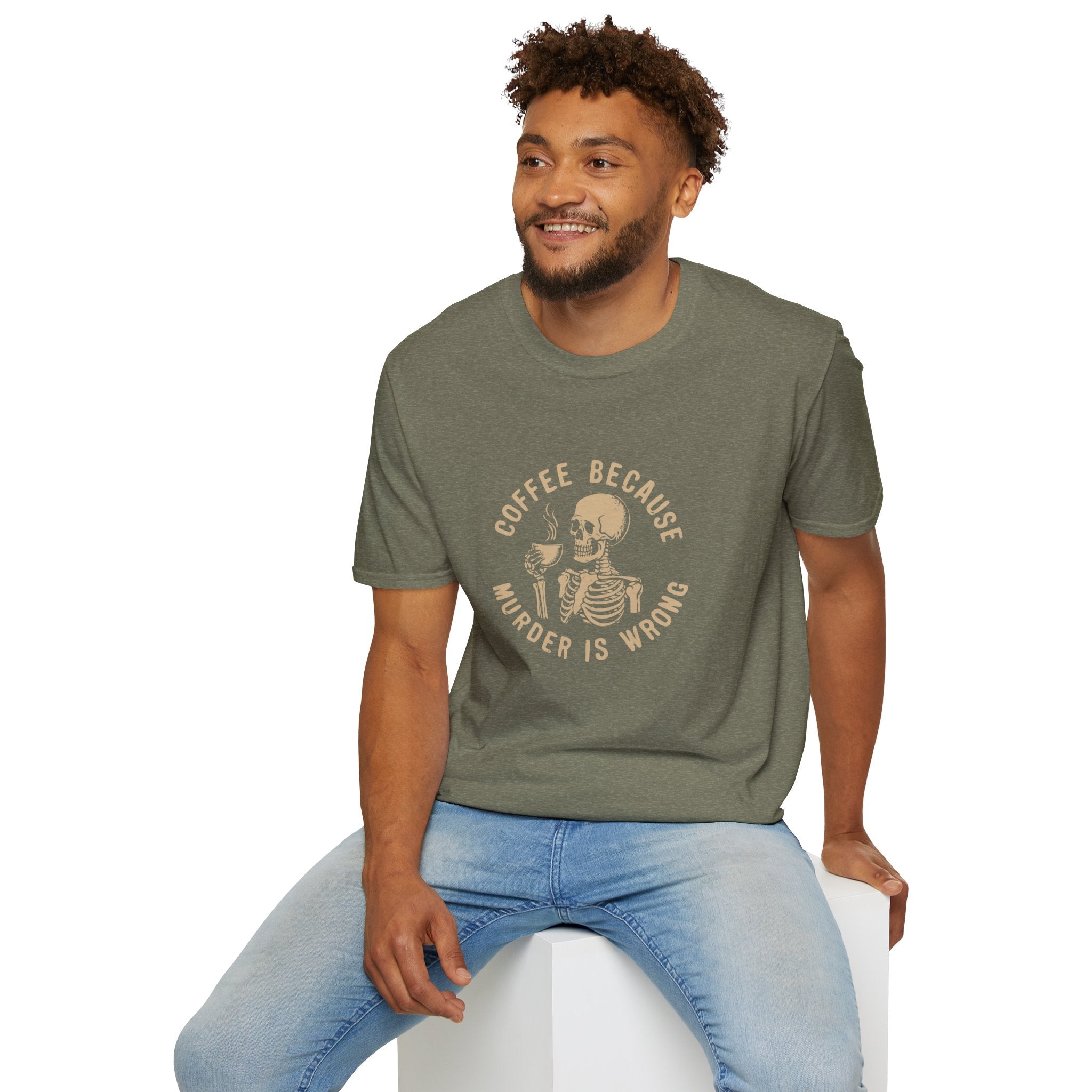 Coffee Because Murder Is Wrong Skull T-Shirt — Funny Dark Humor Gift for Her Graphic Tee
