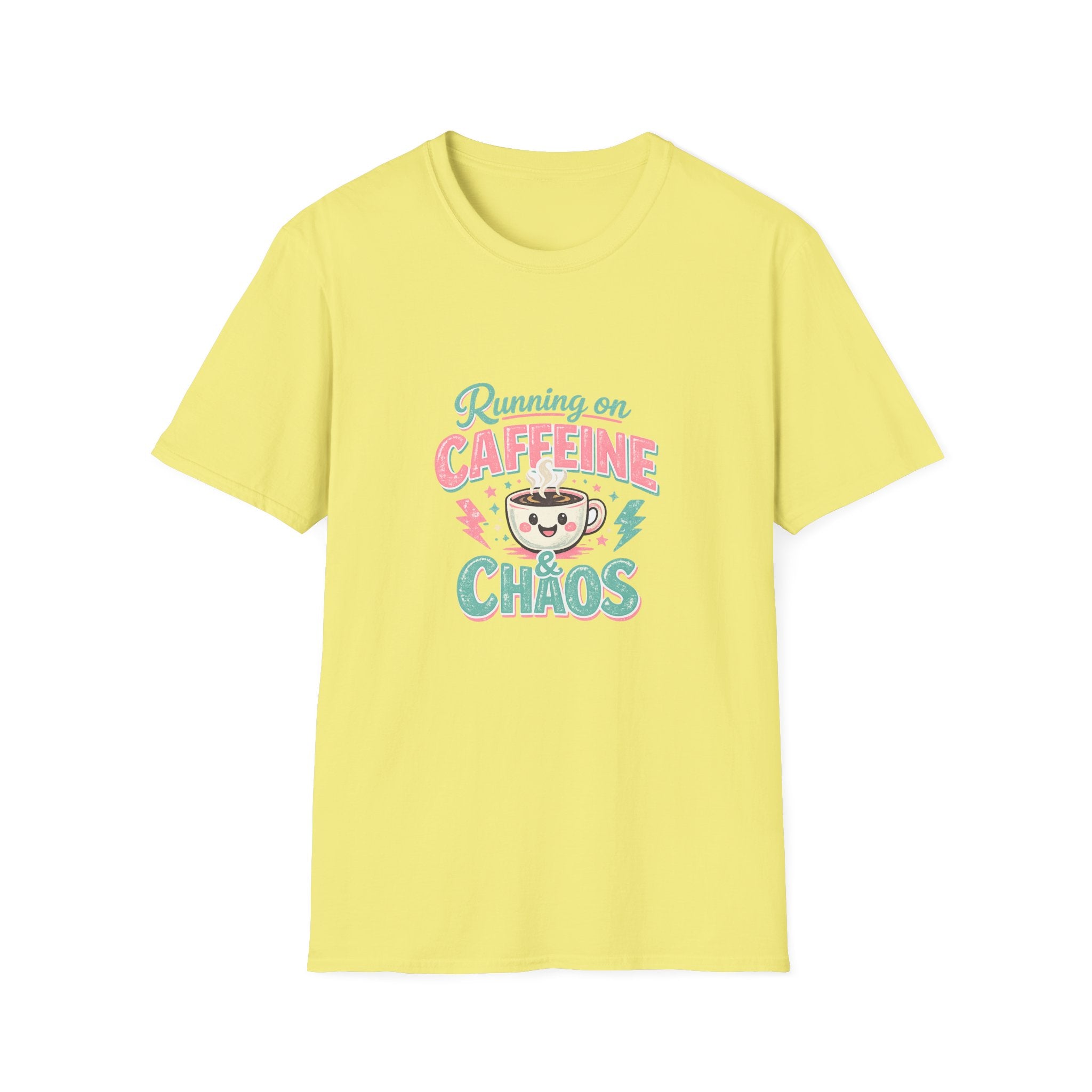 Running on Caffeine & Chaos T-Shirt — Funny Gift for Coffee Loving Moms Graphic Tee