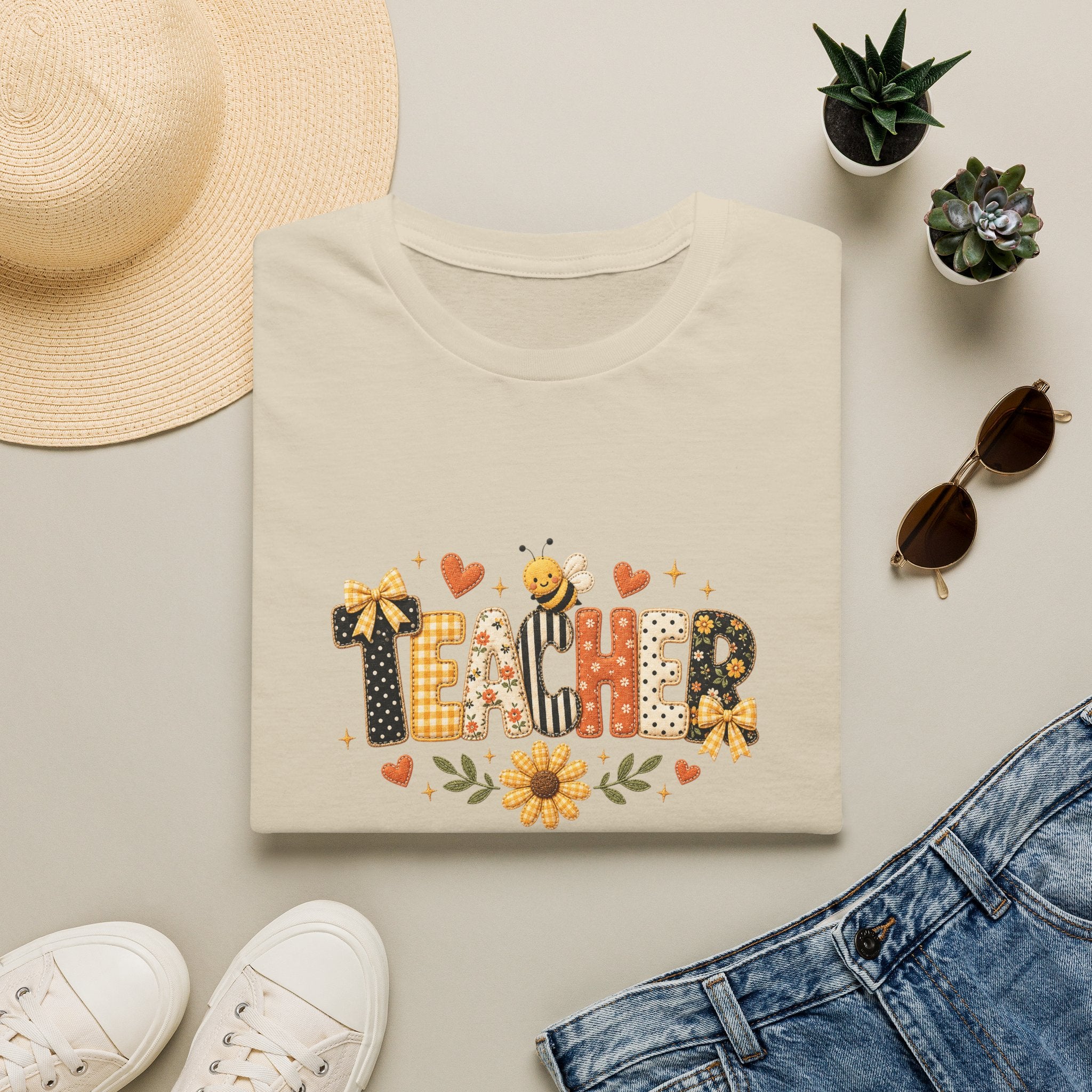 Teacher Floral Bee T-Shirt — Cute Back-to-School Gift for Teachers Graphic Tee