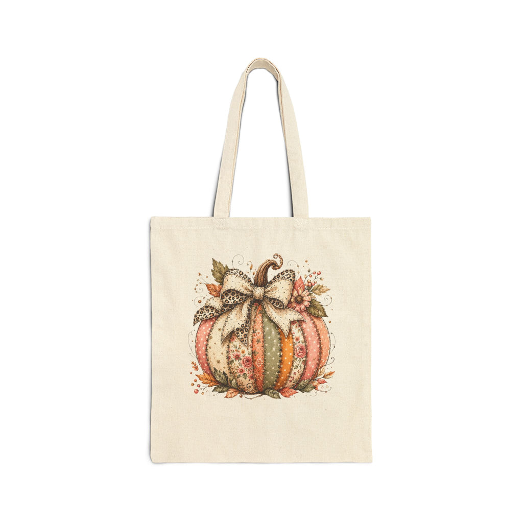 Rustic Fall Pumpkin Canvas Tote Bag — Cute Harvest Gift for Women Grocery Shopper