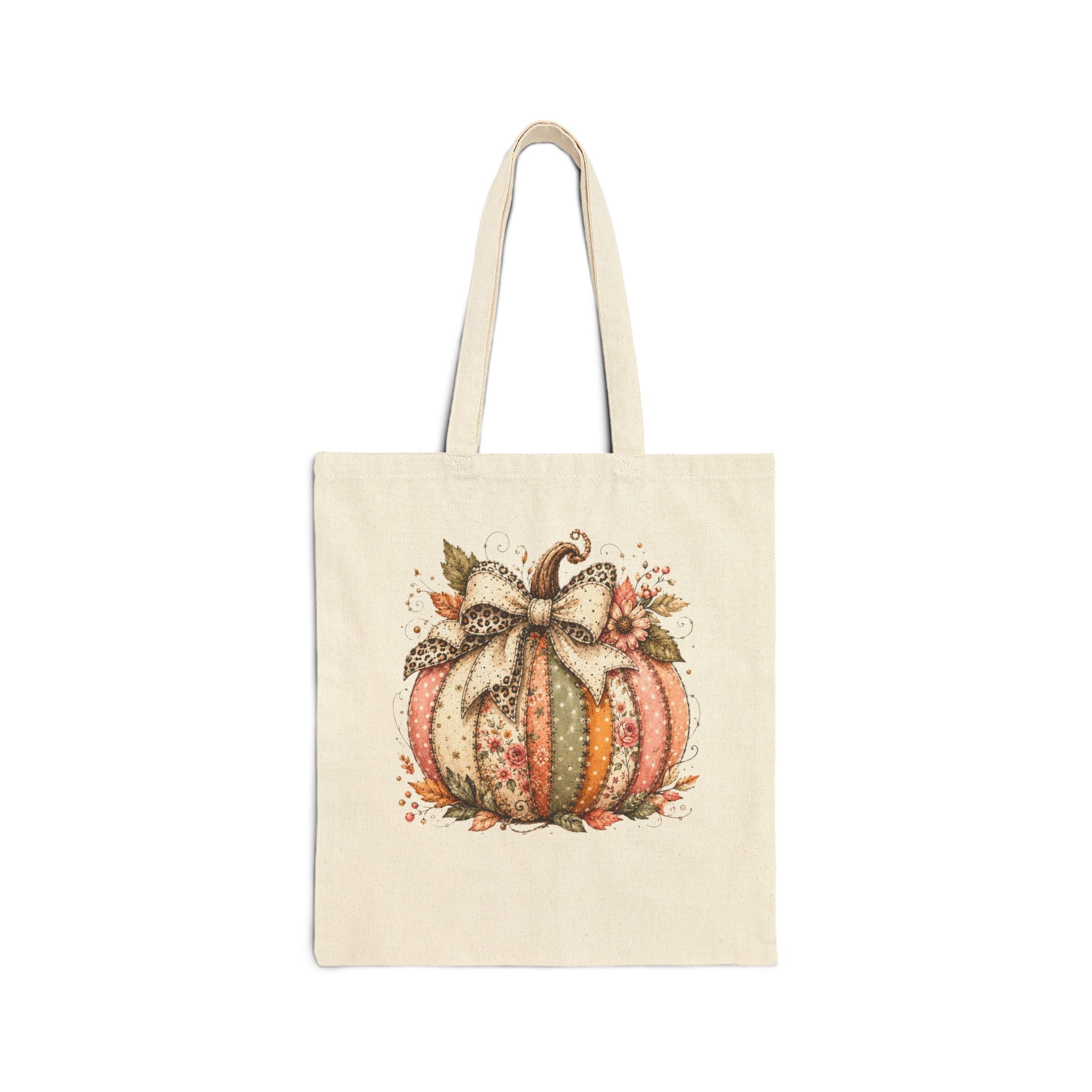 Rustic Fall Pumpkin Canvas Tote Bag — Cute Harvest Gift for Women Grocery Shopper