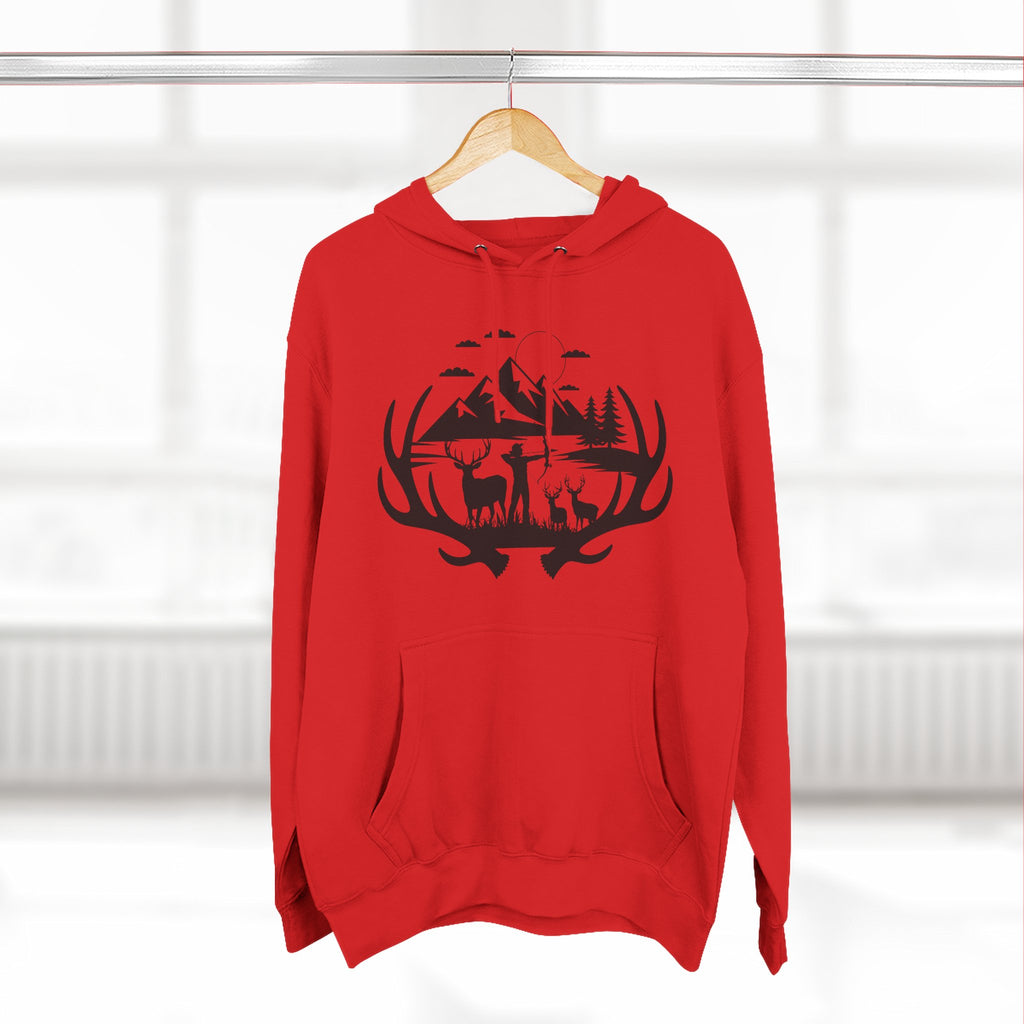 Deer Antler Mountain Hoodie — Rustic Outdoor Gift for Him Wildlife Graphic Pullover