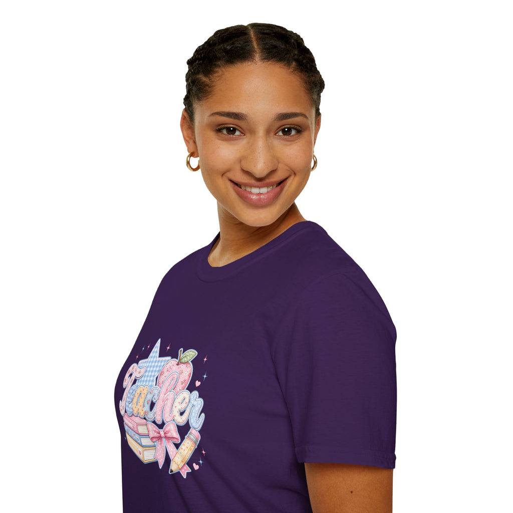 Cute Pastel Apple & Books Teacher T-Shirt — Funny Back-to-School Gift Graphic Tee