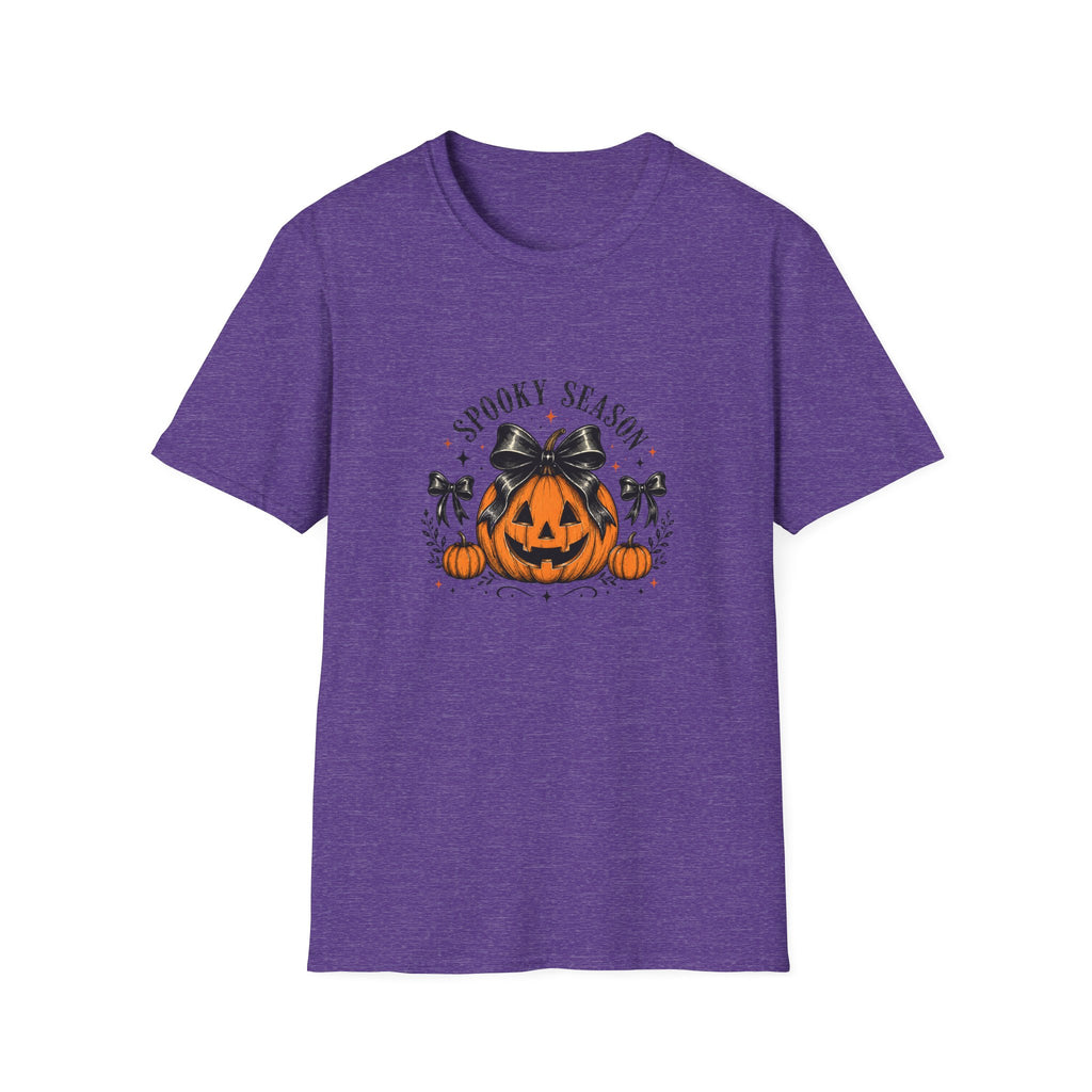 Spooky Season Jack-O'-Lantern Bow T-Shirt — Cute Halloween Gift for Women Graphic Tee