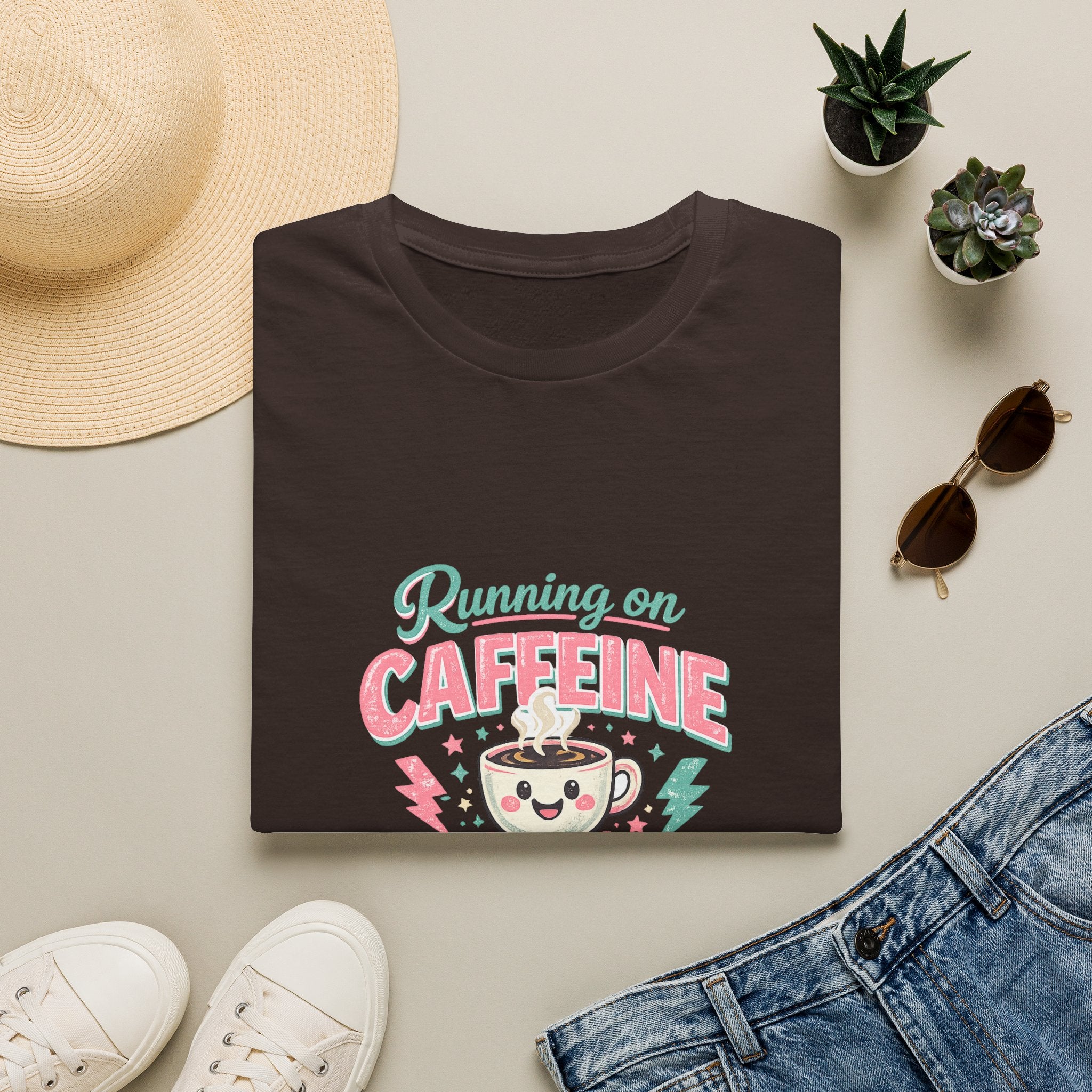 Running on Caffeine & Chaos T-Shirt — Funny Gift for Coffee Loving Moms Graphic Tee