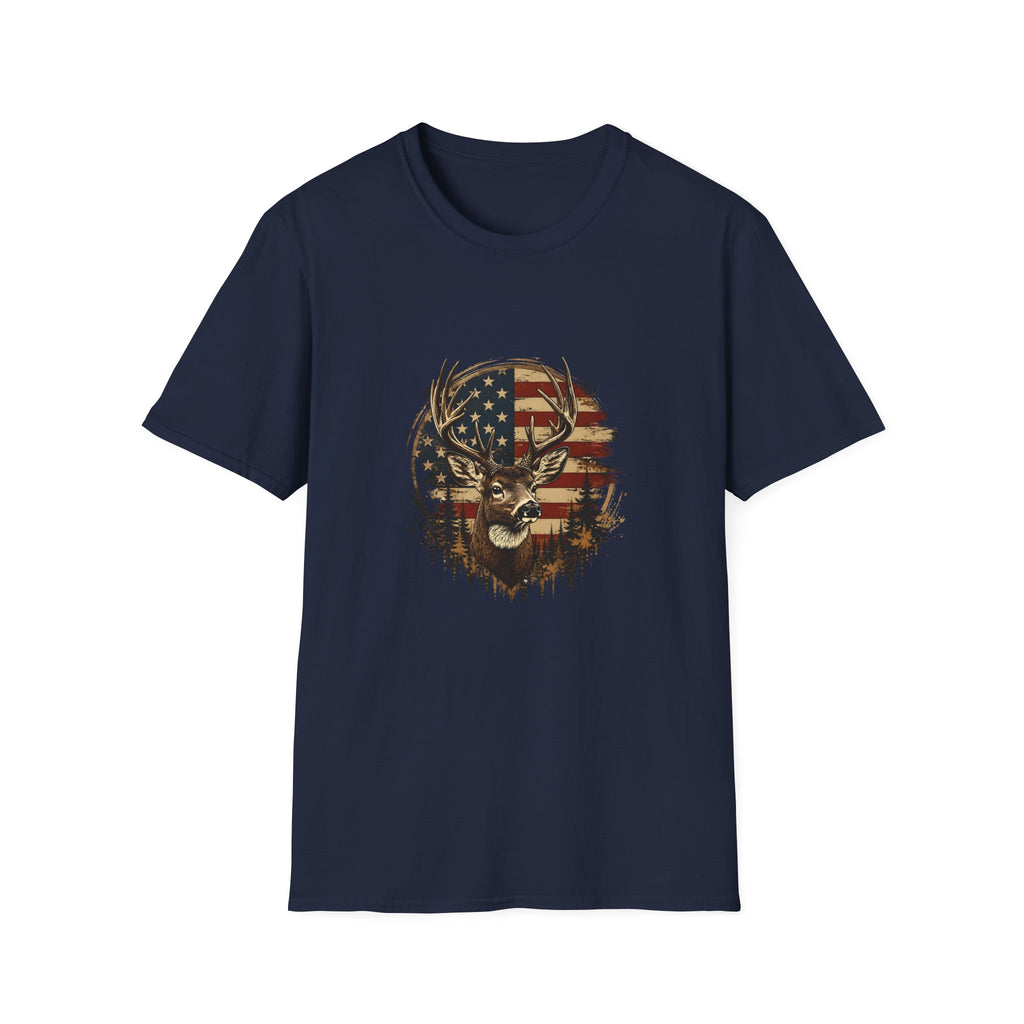 American Flag Deer T-Shirt — Patriotic Buck Gift for Hunters Men's Graphic Tee