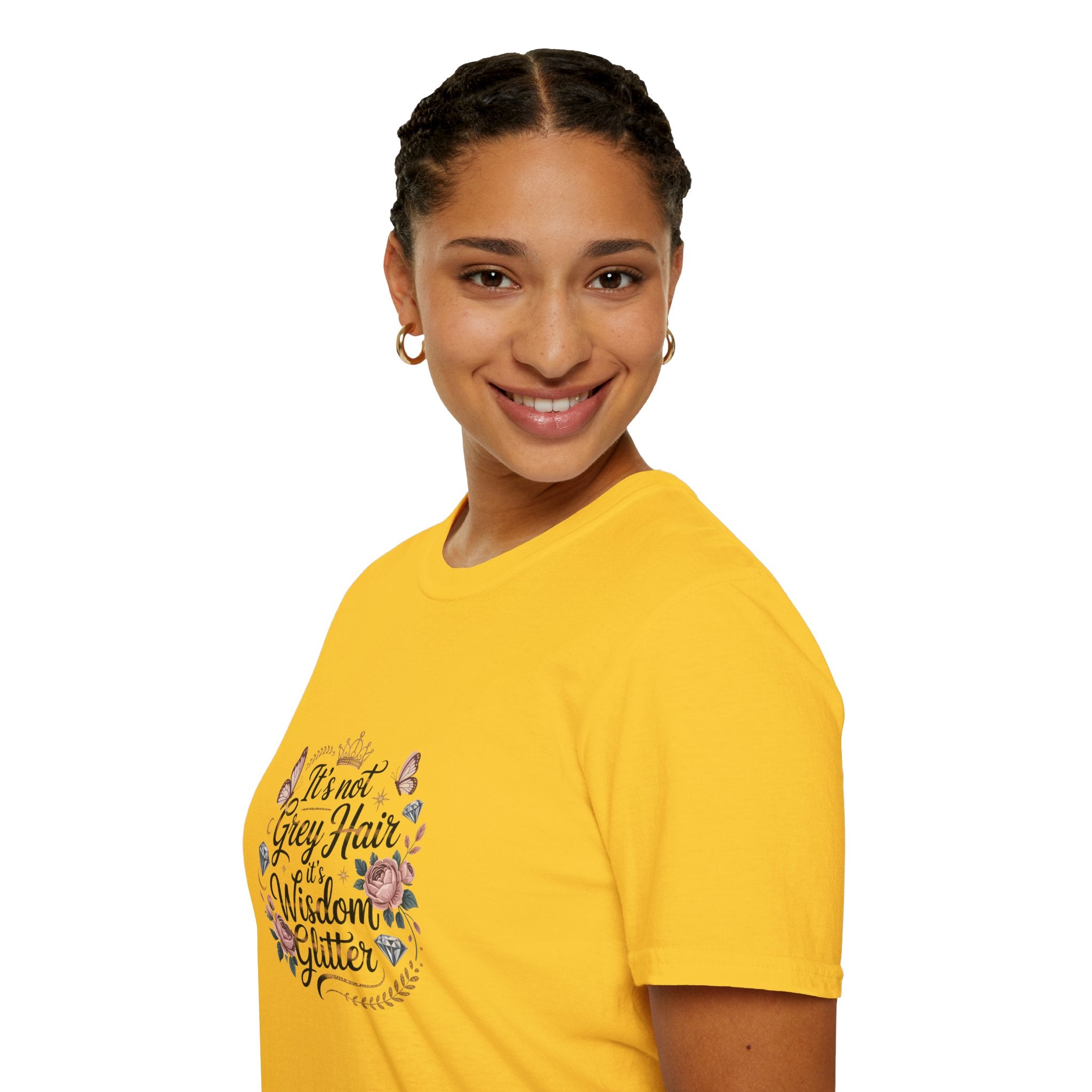 It's Not Grey Hair It's Wisdom & Glitter T-Shirt — Funny Gift for Women Floral Tee