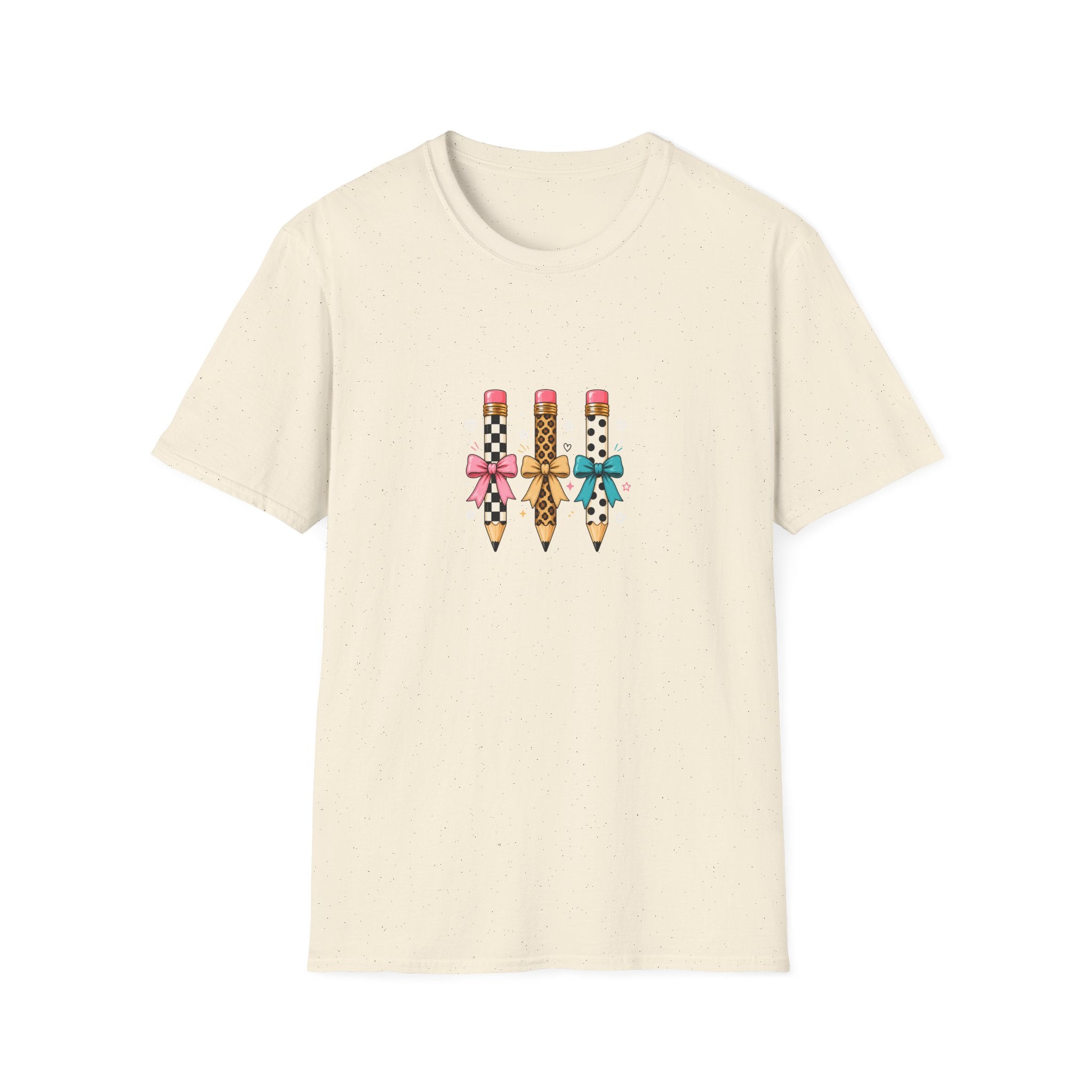 Pencil Trio Graphic T-Shirt — Cute Patterned Pencils with Bows