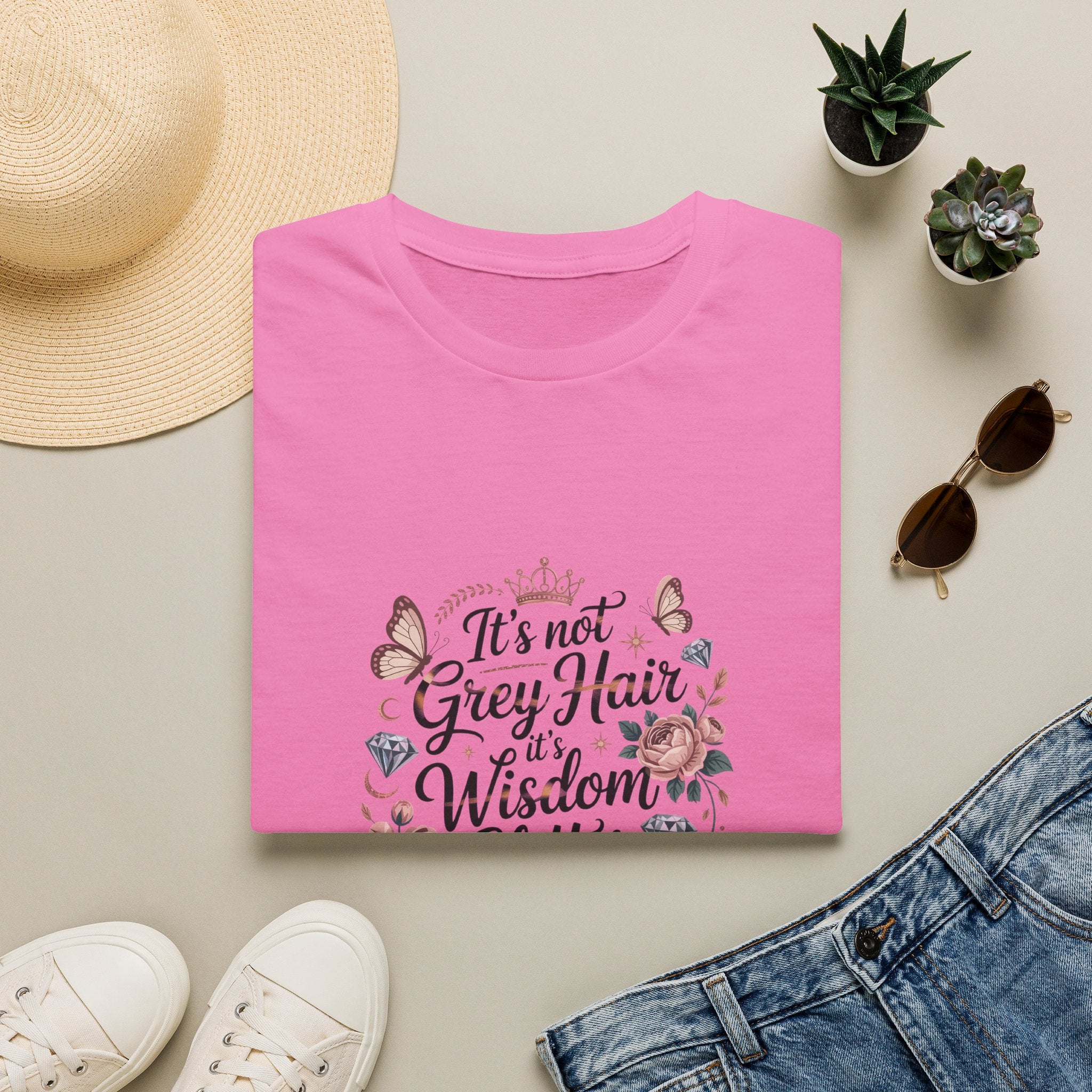 It's Not Grey Hair It's Wisdom & Glitter T-Shirt — Funny Gift for Women Floral Tee