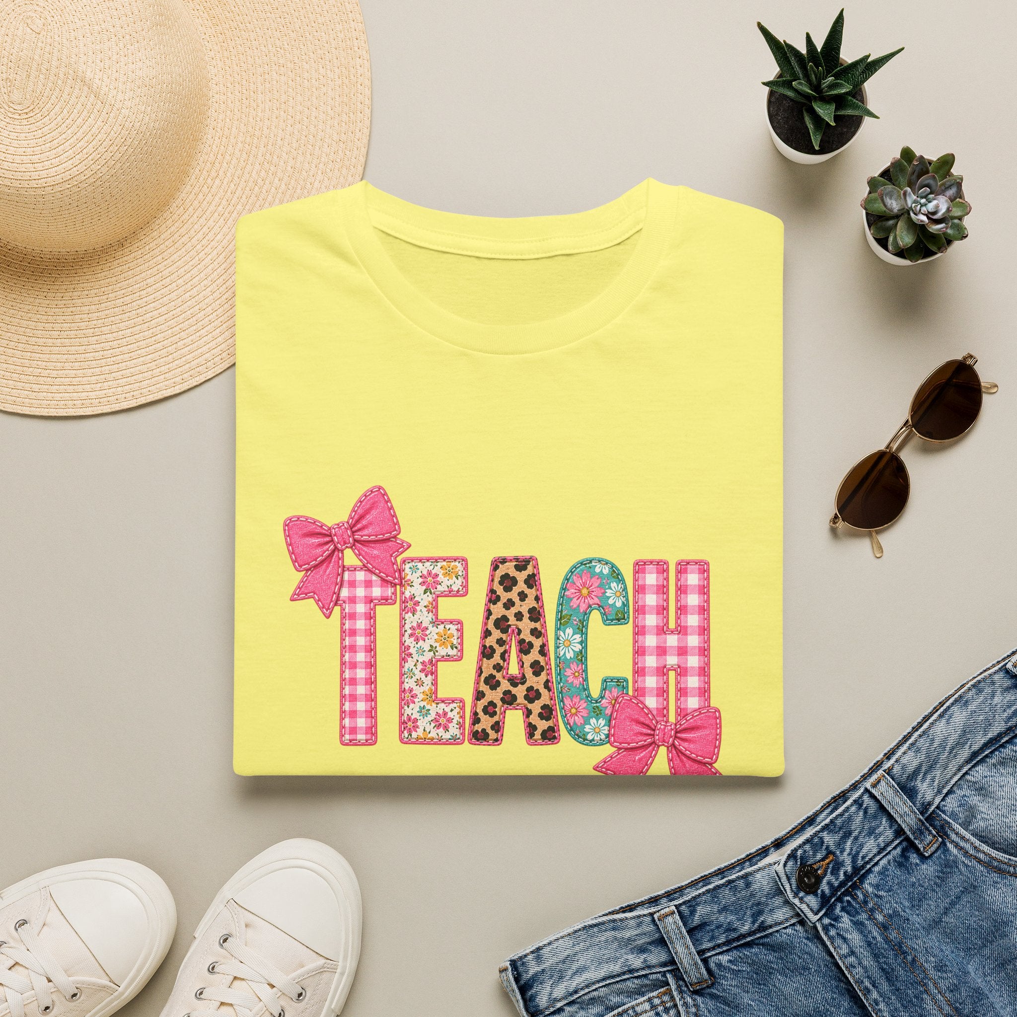Floral Leopard TEACH T-Shirt — Cute Back-to-School Gift for Teachers Pink Bow Tee