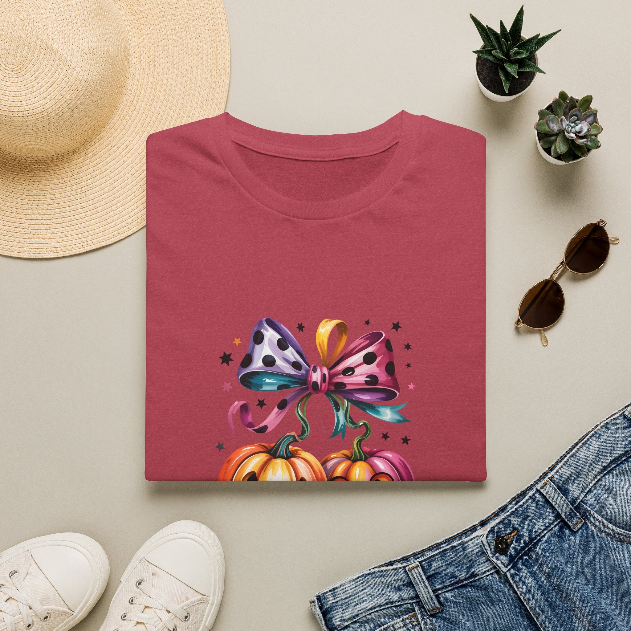 Halloween Pumpkin Bow T-Shirt — Cute Colorful Gift for Women Jack-O'-Lantern Tee