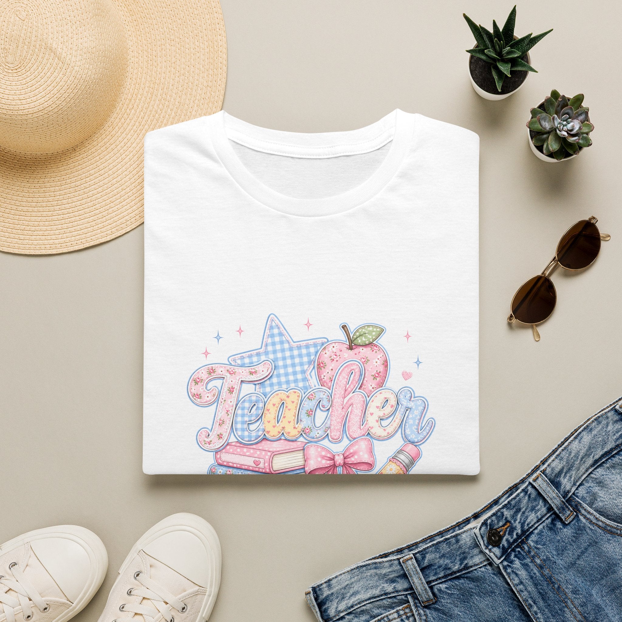 Cute Pastel Apple & Books Teacher T-Shirt — Funny Back-to-School Gift Graphic Tee