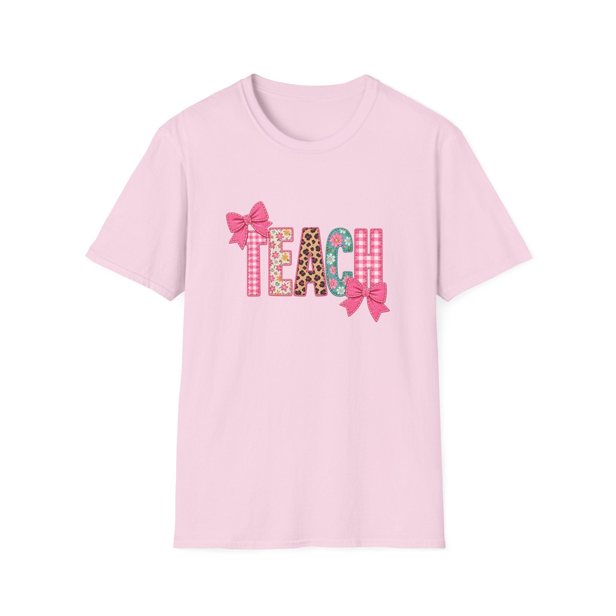 Floral Leopard TEACH T-Shirt — Cute Back-to-School Gift for Teachers Pink Bow Tee