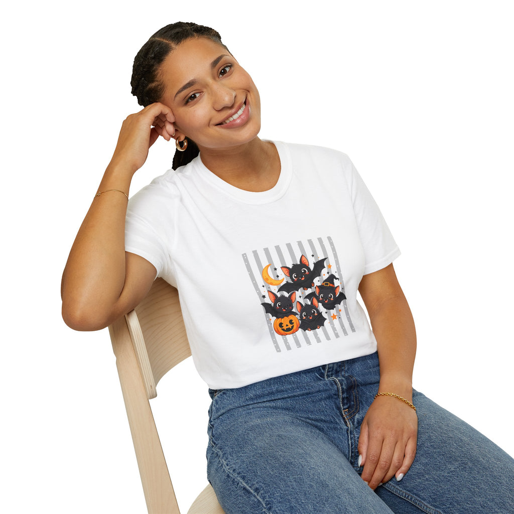 Halloween Bats Pumpkin Moon T-Shirt — Cute Spooky Gift for Women Graphic Tee