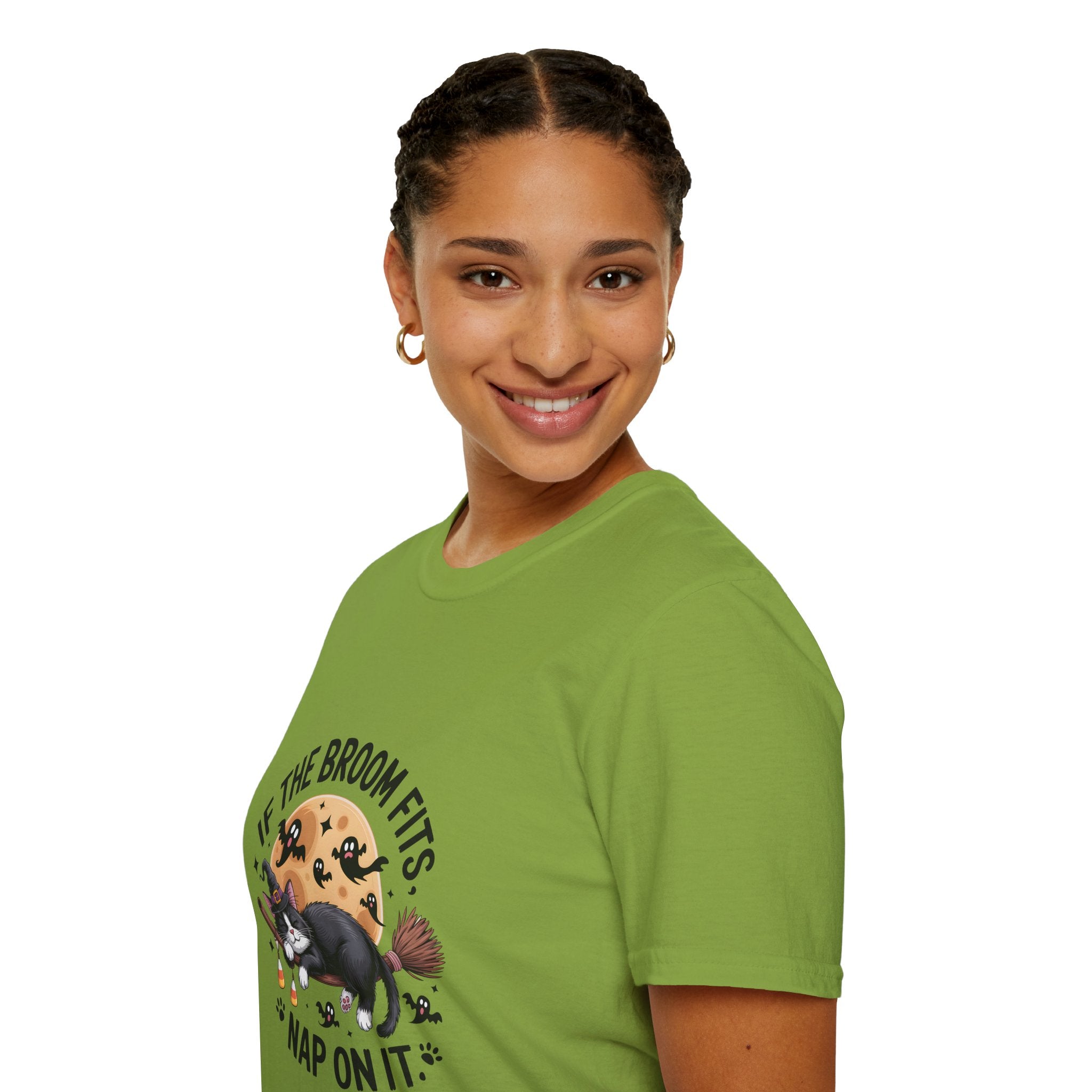 If the Broom Fits Nap on It Cat T-Shirt — Funny Halloween Gift for Women Witchy Tee