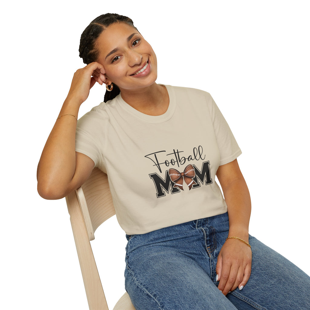 Football Mom Script T-Shirt — Cute Bow Gift for Proud Moms Game Day Graphic Tee