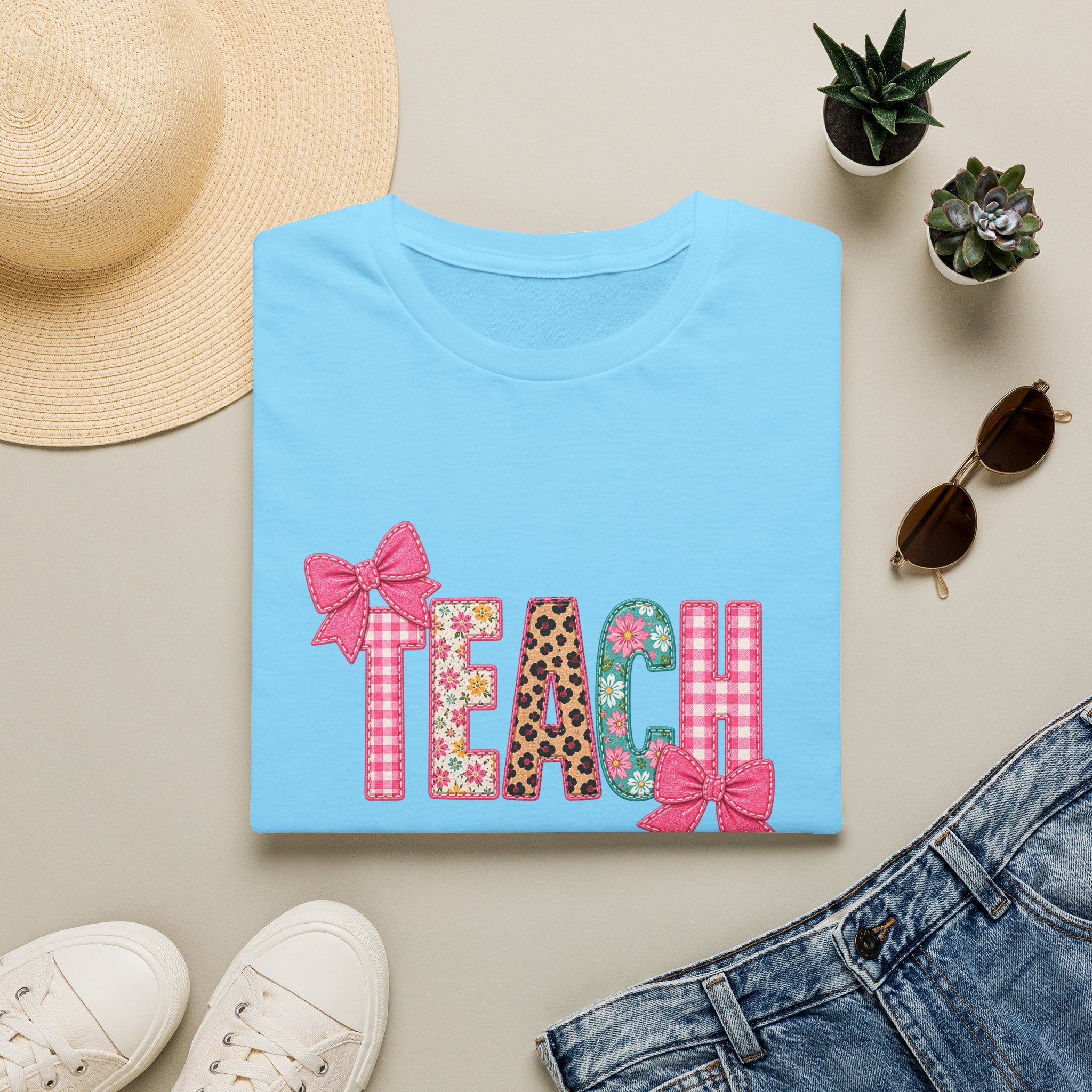 Floral Leopard TEACH T-Shirt — Cute Back-to-School Gift for Teachers Pink Bow Tee