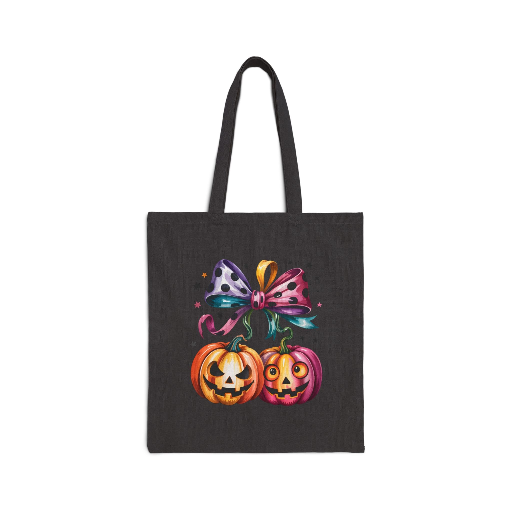 Halloween Pumpkin Pair Canvas Tote Bag — Cute Jack-O'-Lantern Gift for Women