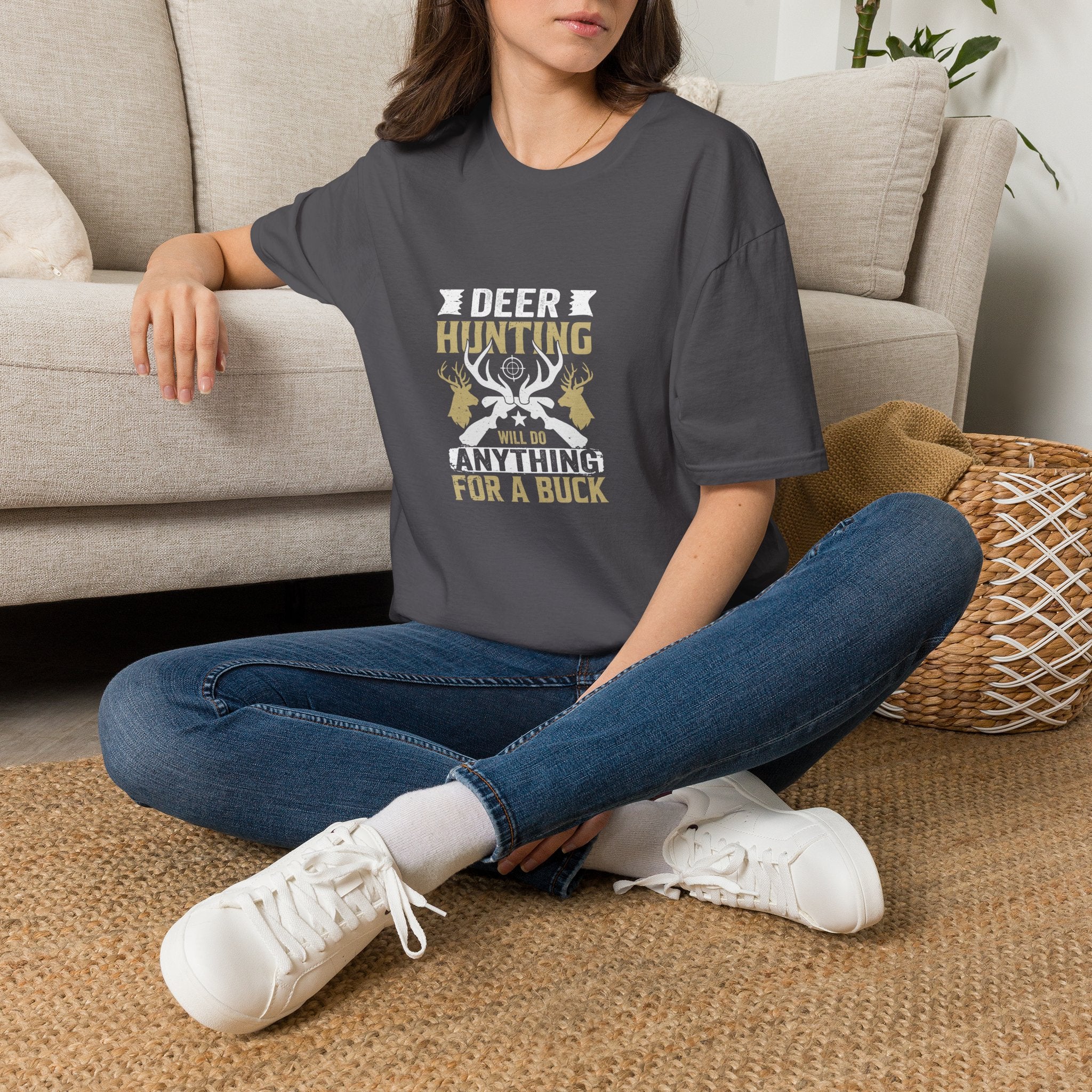 Will Do Anything for a Buck Deer T-Shirt — Funny Hunting Gift for Men Graphic Tee