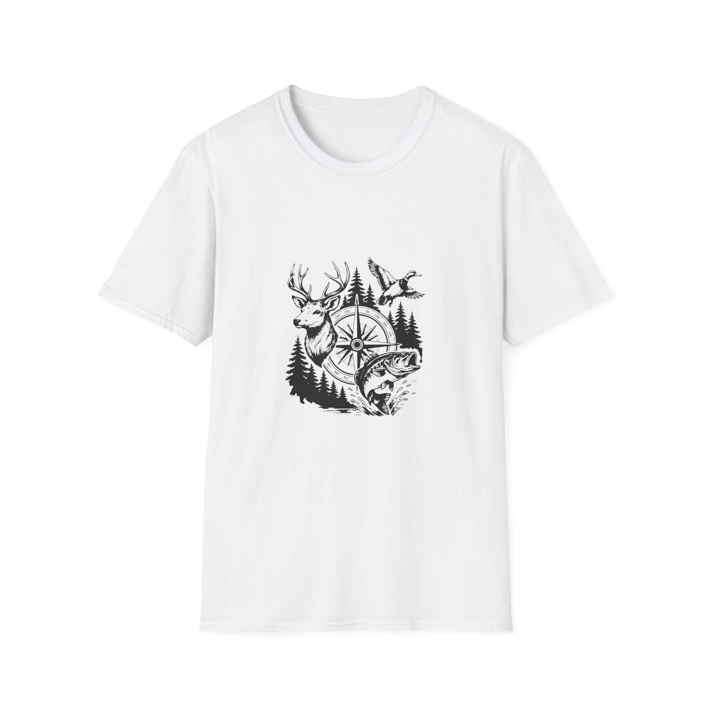 Outdoor Wildlife Compass T-Shirt — Deer Duck & Fish Nature Gift for Hunters