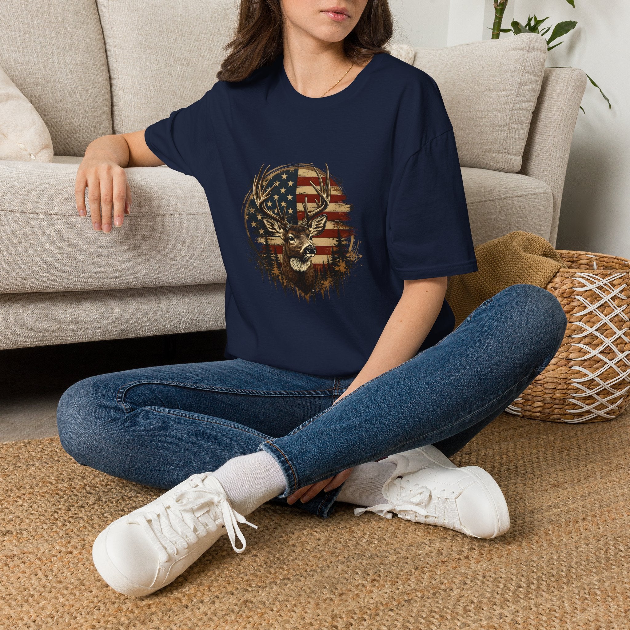 American Flag Deer T-Shirt — Patriotic Buck Gift for Hunters Men's Graphic Tee