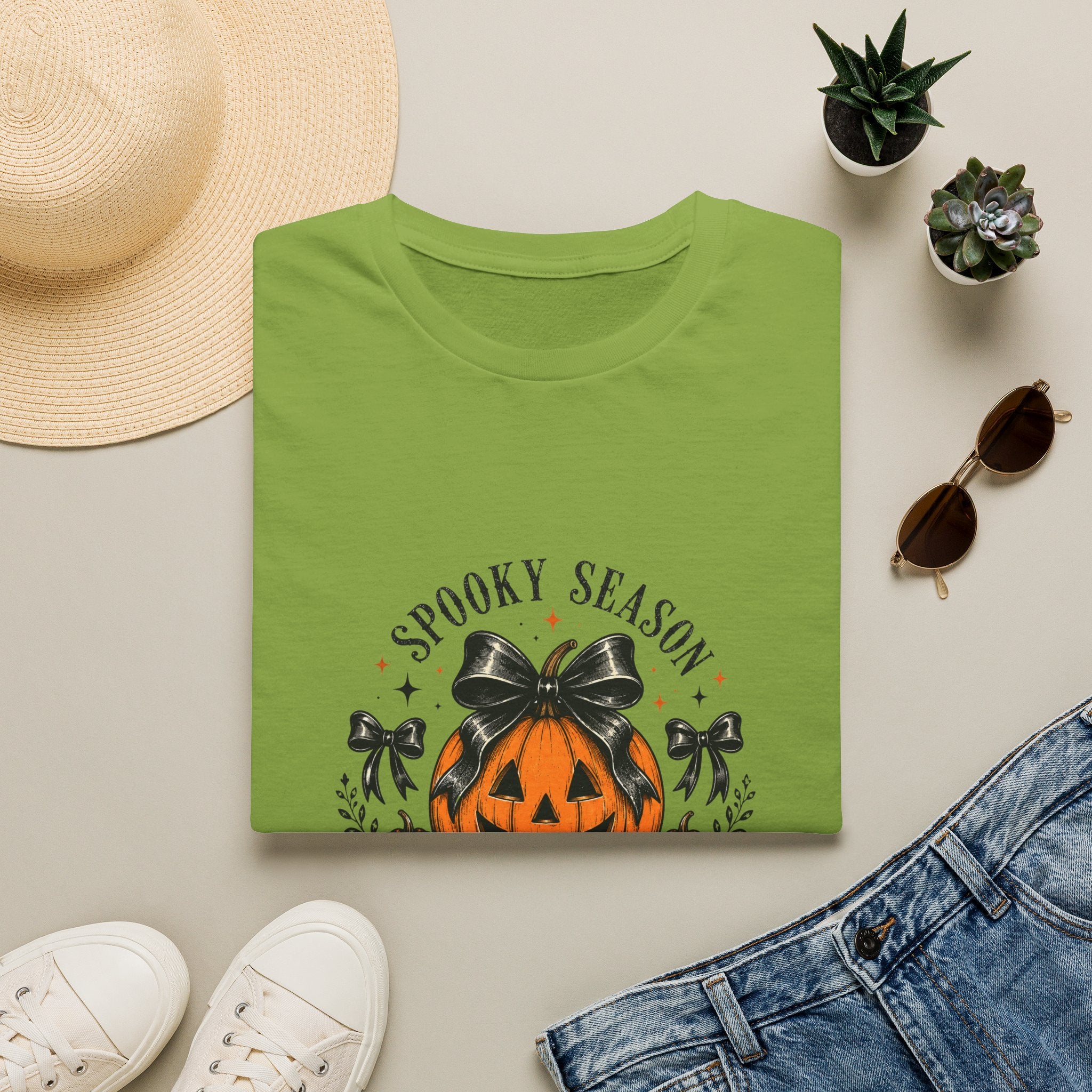 Spooky Season Jack-O'-Lantern Bow T-Shirt — Cute Halloween Gift for Women Graphic Tee