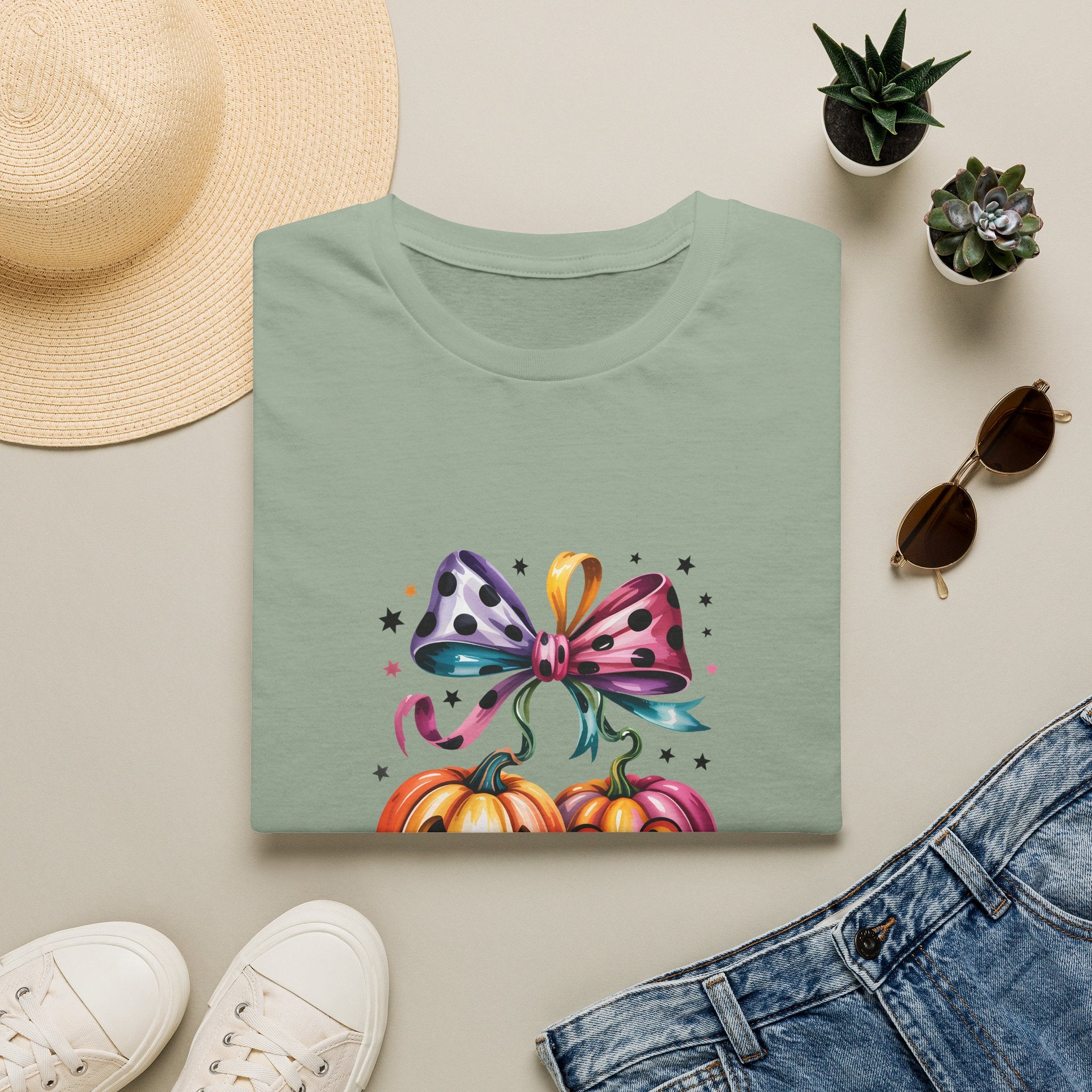 Halloween Pumpkin Bow T-Shirt — Cute Colorful Gift for Women Jack-O'-Lantern Tee