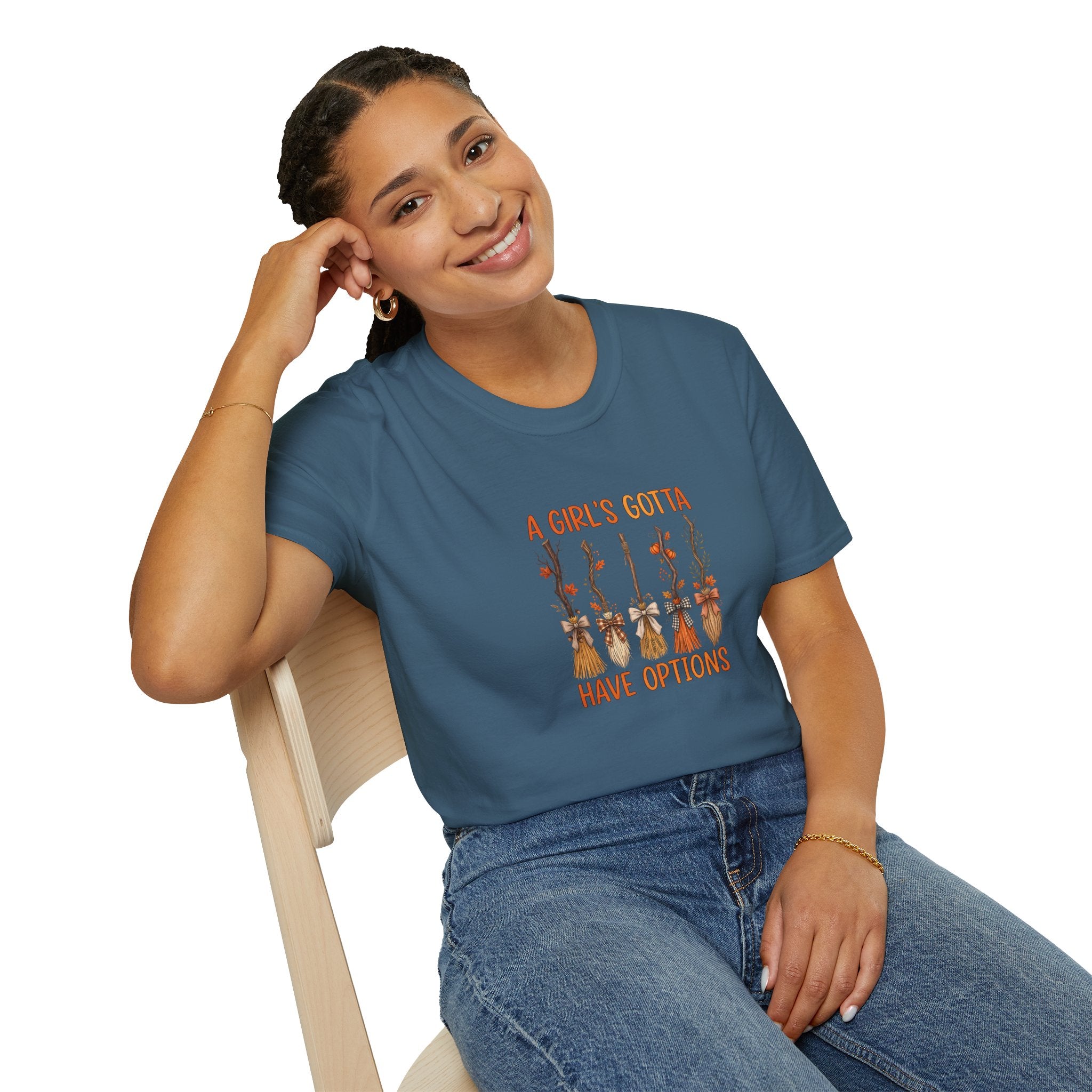 A Girl's Gotta Have Options Witch Brooms T-Shirt — Funny Halloween Gift for Women