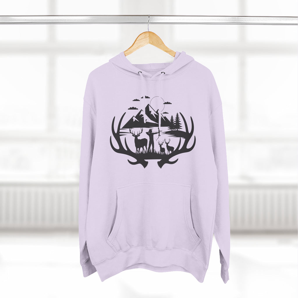 Deer Antler Mountain Hoodie — Rustic Outdoor Gift for Him Wildlife Graphic Pullover