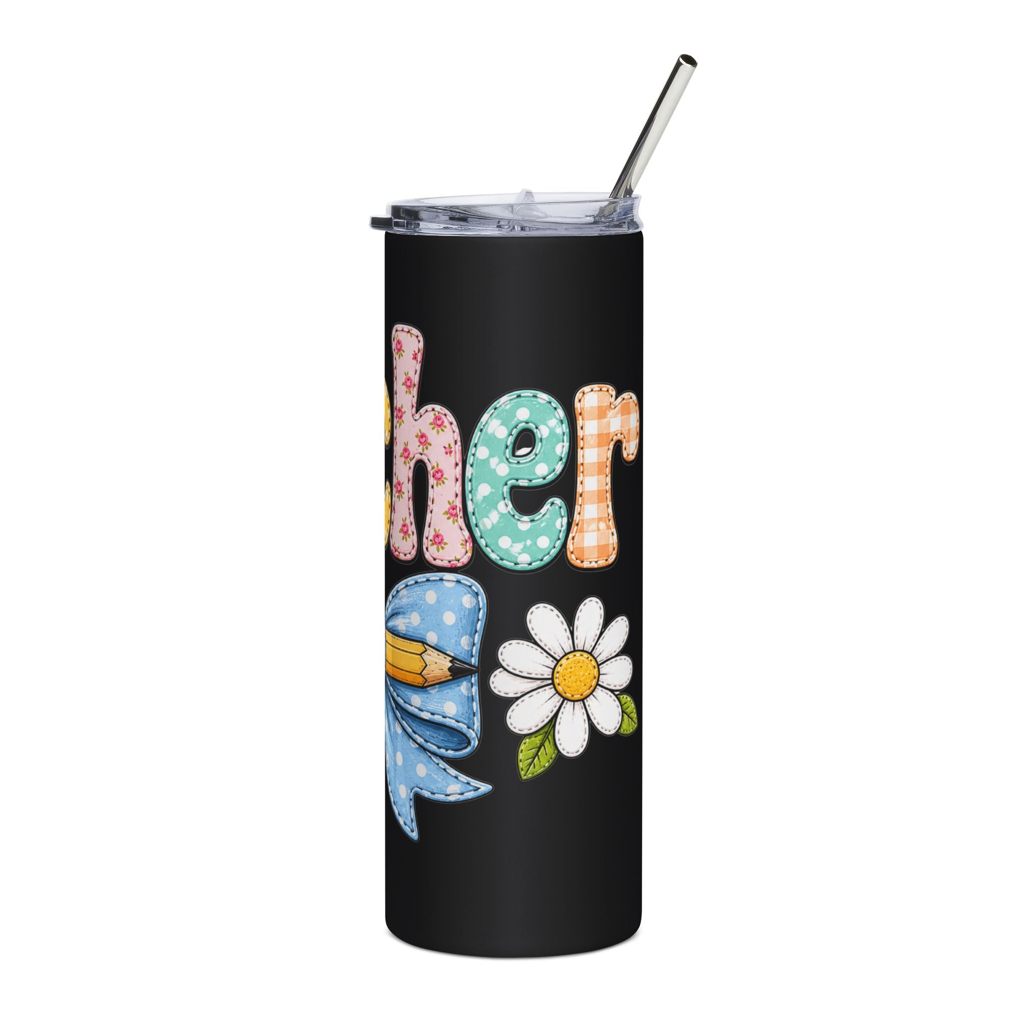 Cute Pastel Teach Bow & Daisy Teacher Tumbler — Cute Gift for Teachers 20oz Cup