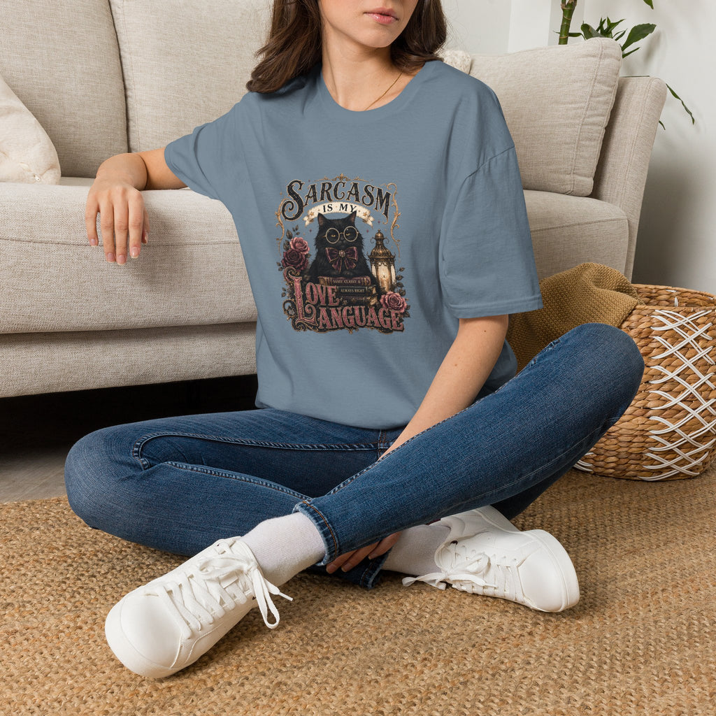 Sarcasm Is My Love Language Cat T-Shirt — Funny Gift for Her Vintage Graphic Tee