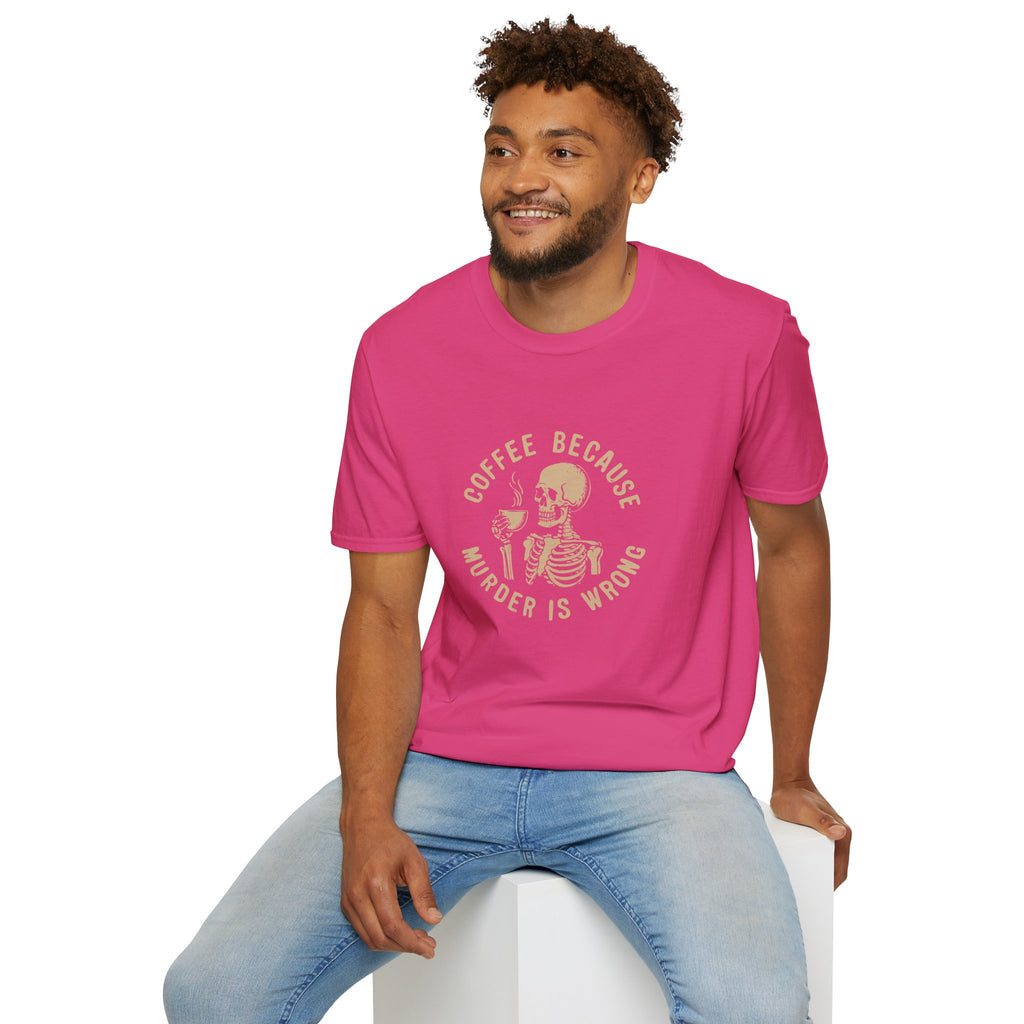 Coffee Because Murder Is Wrong Skull T-Shirt — Funny Dark Humor Gift for Her Graphic Tee