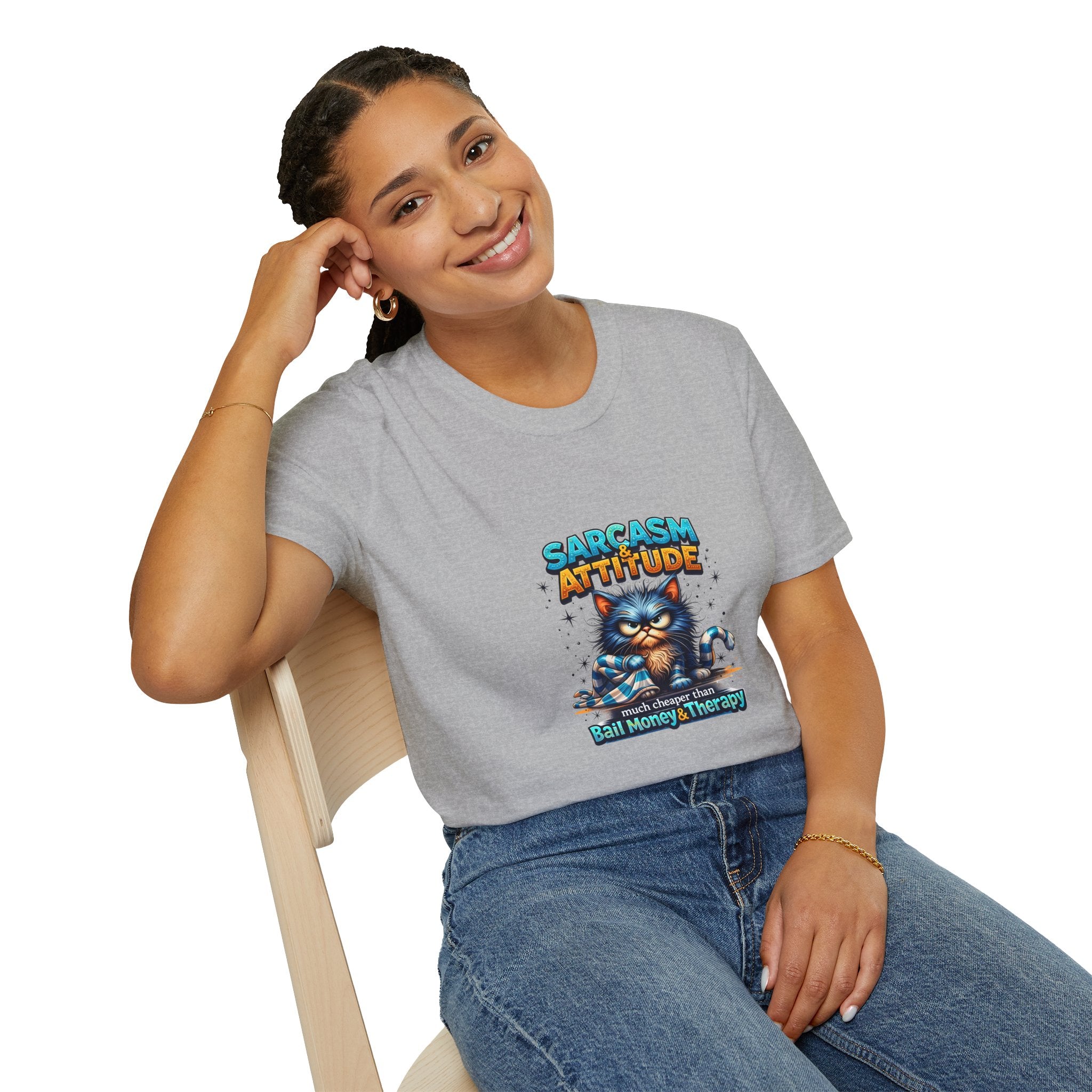 Sarcasm & Attitude Grumpy Cat T-Shirt — Funny Sarcastic Gift for Her Graphic Tee