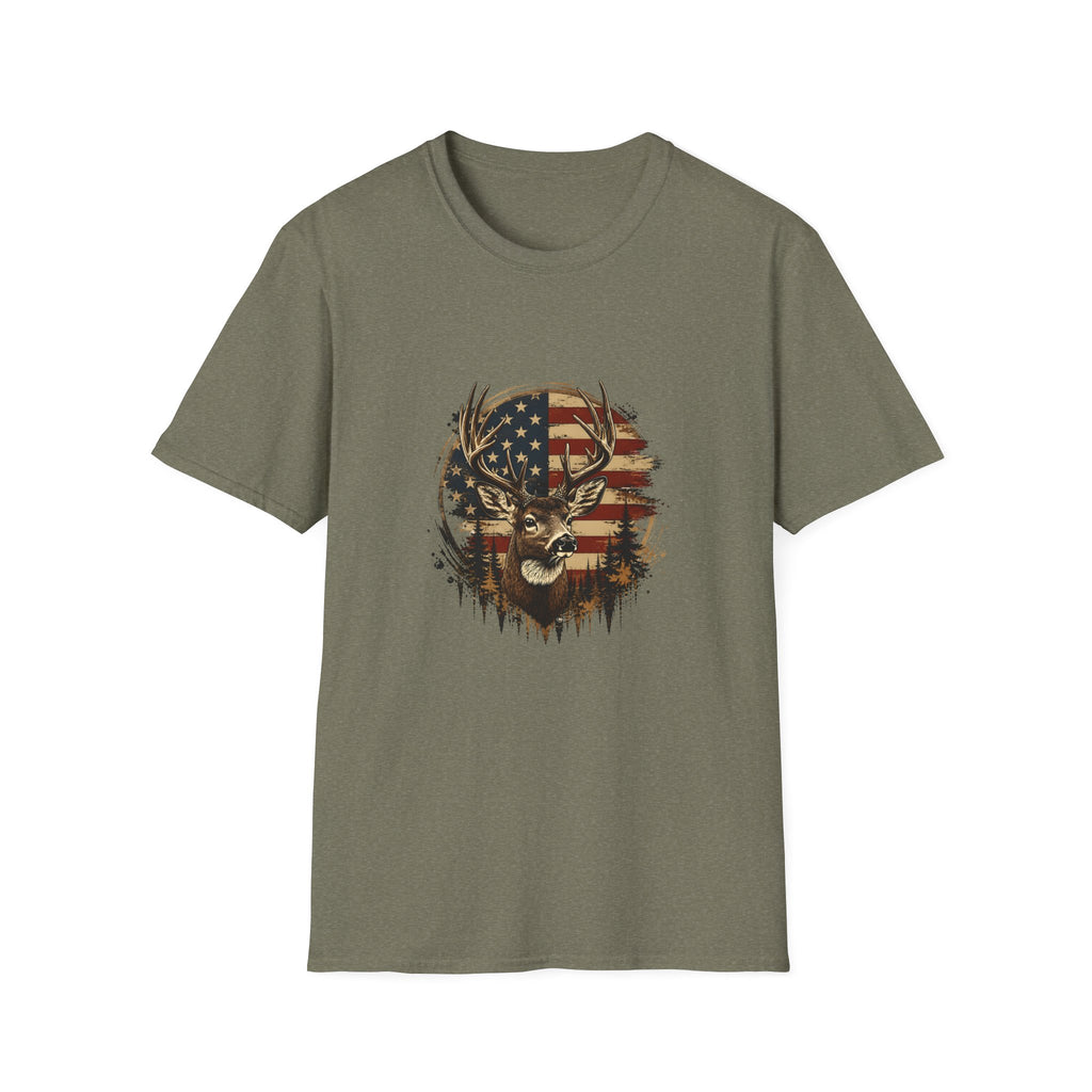 American Flag Deer T-Shirt — Patriotic Buck Gift for Hunters Men's Graphic Tee