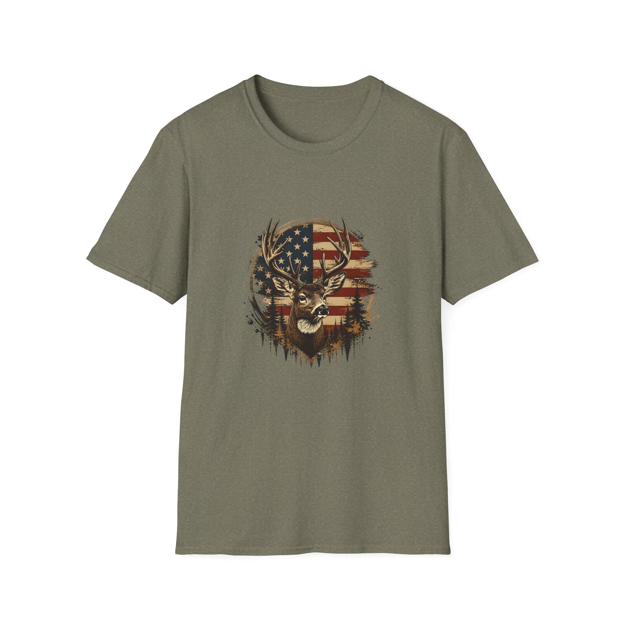 American Flag Deer T-Shirt — Patriotic Buck Gift for Hunters Men's Graphic Tee