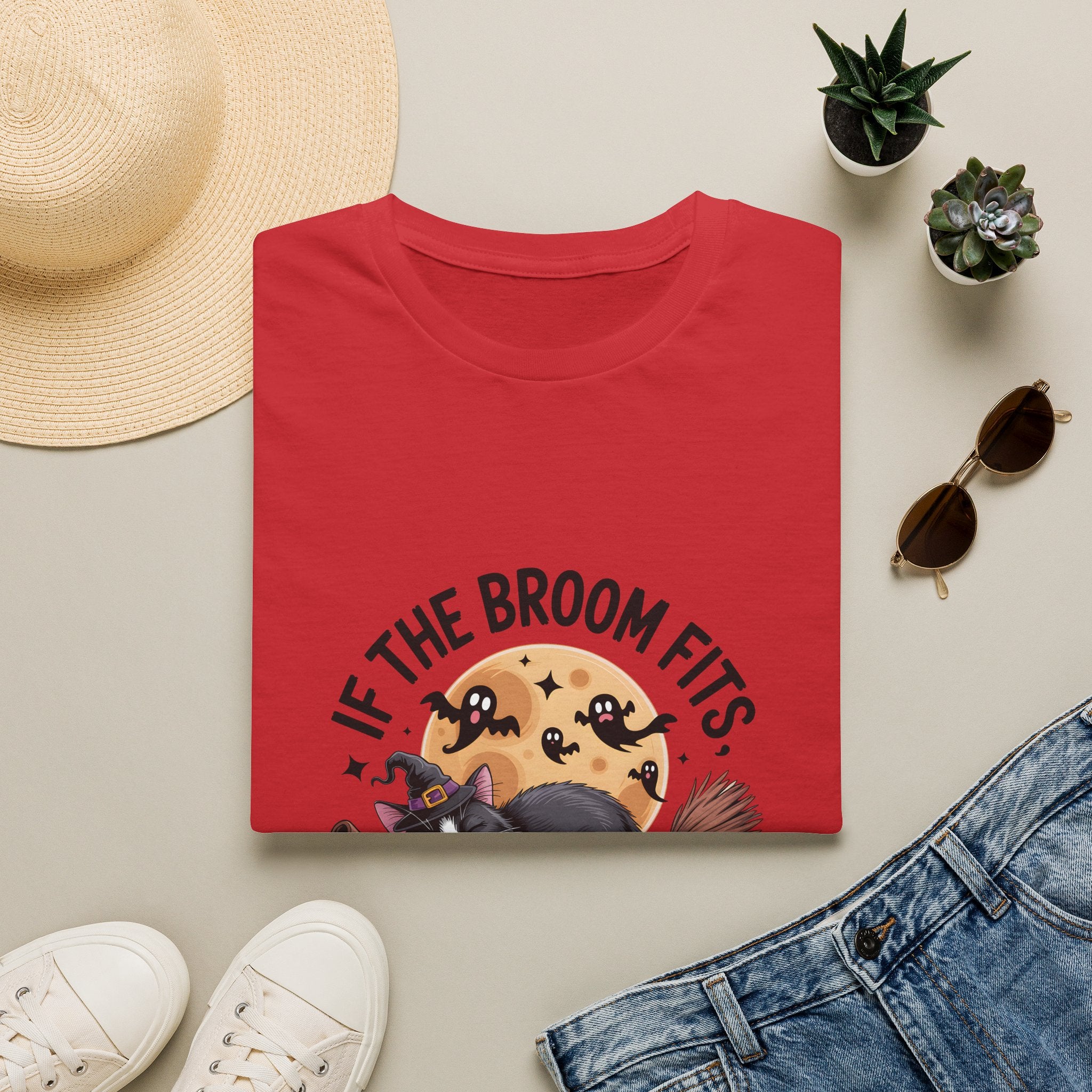 If the Broom Fits Nap on It Cat T-Shirt — Funny Halloween Gift for Women Witchy Tee