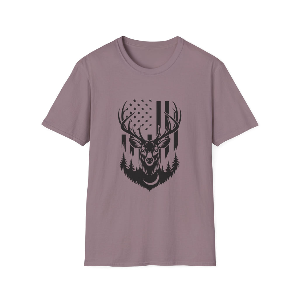 Rustic American Flag Buck T-Shirt — Patriotic Hunting Gift for Men Wildlife Tee