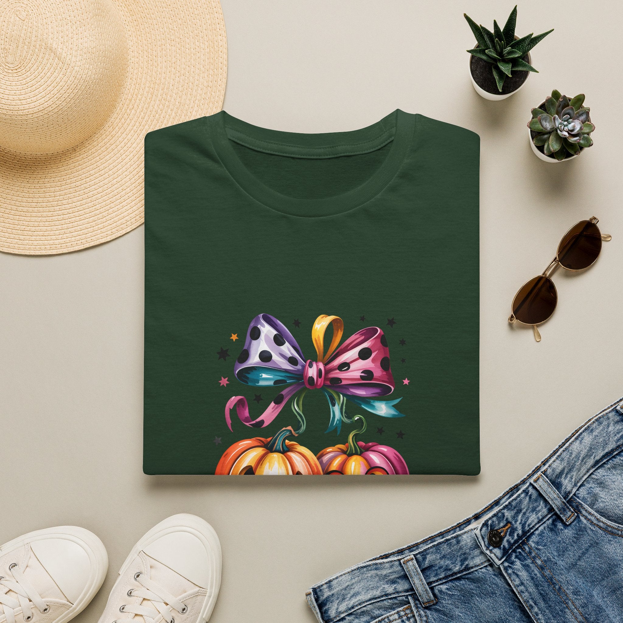 Halloween Pumpkin Bow T-Shirt — Cute Colorful Gift for Women Jack-O'-Lantern Tee
